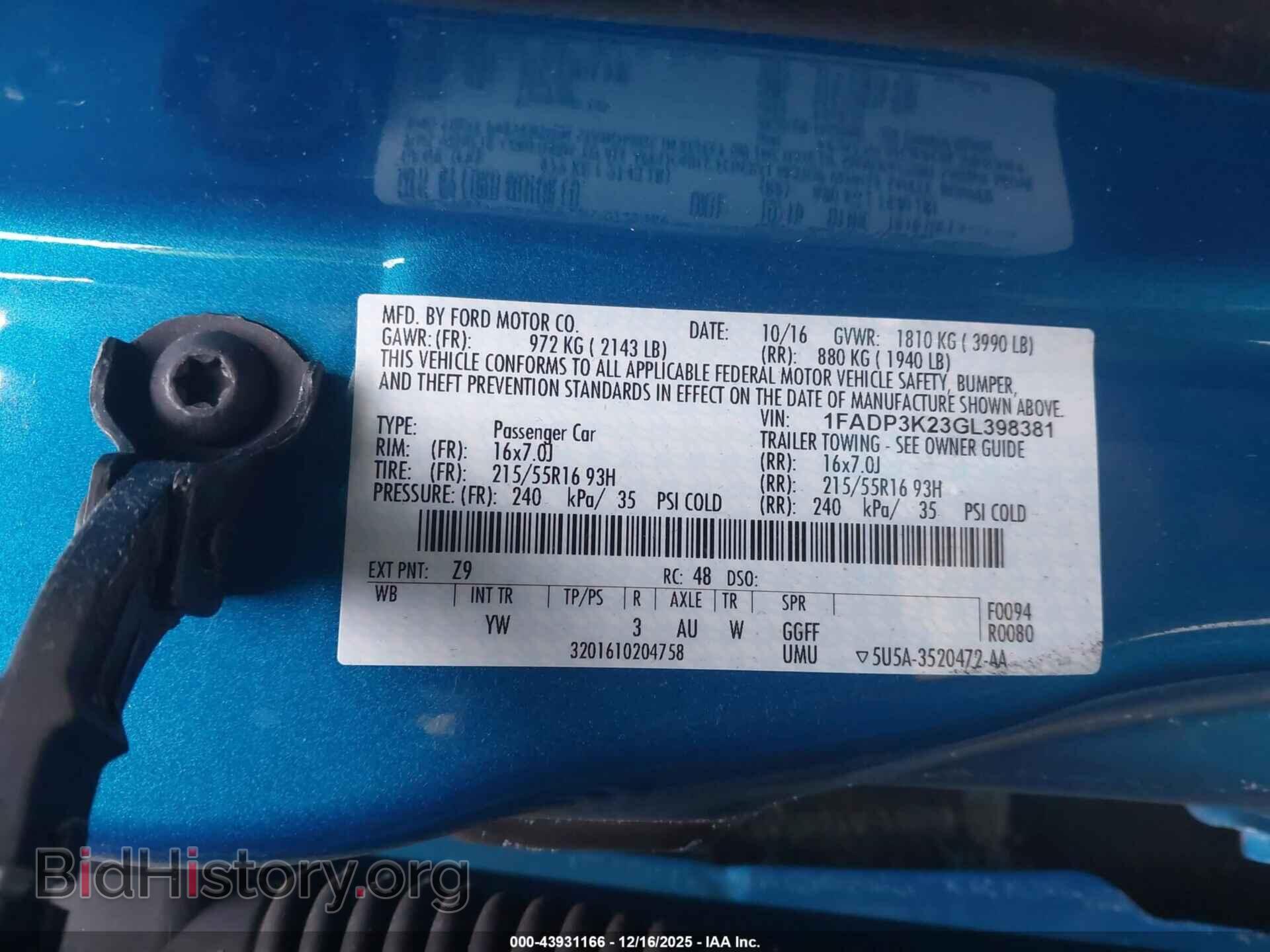 2016 FORD FOCUS - VIN: 1FADP3K23GL398381 - Фото 9