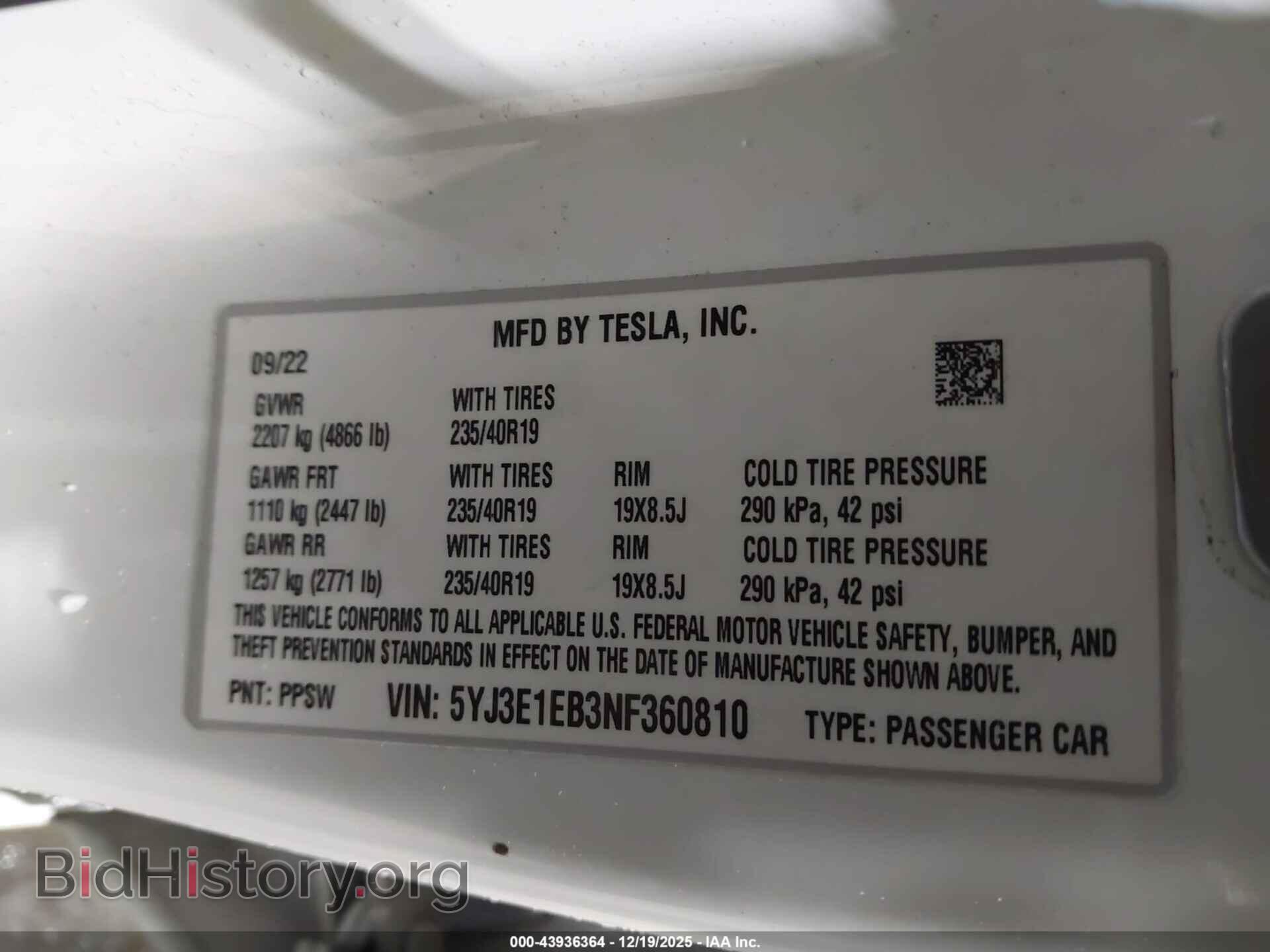 2022 TESLA MODEL 3 - VIN: 5YJ3E1EB3NF360810 - Фото 9