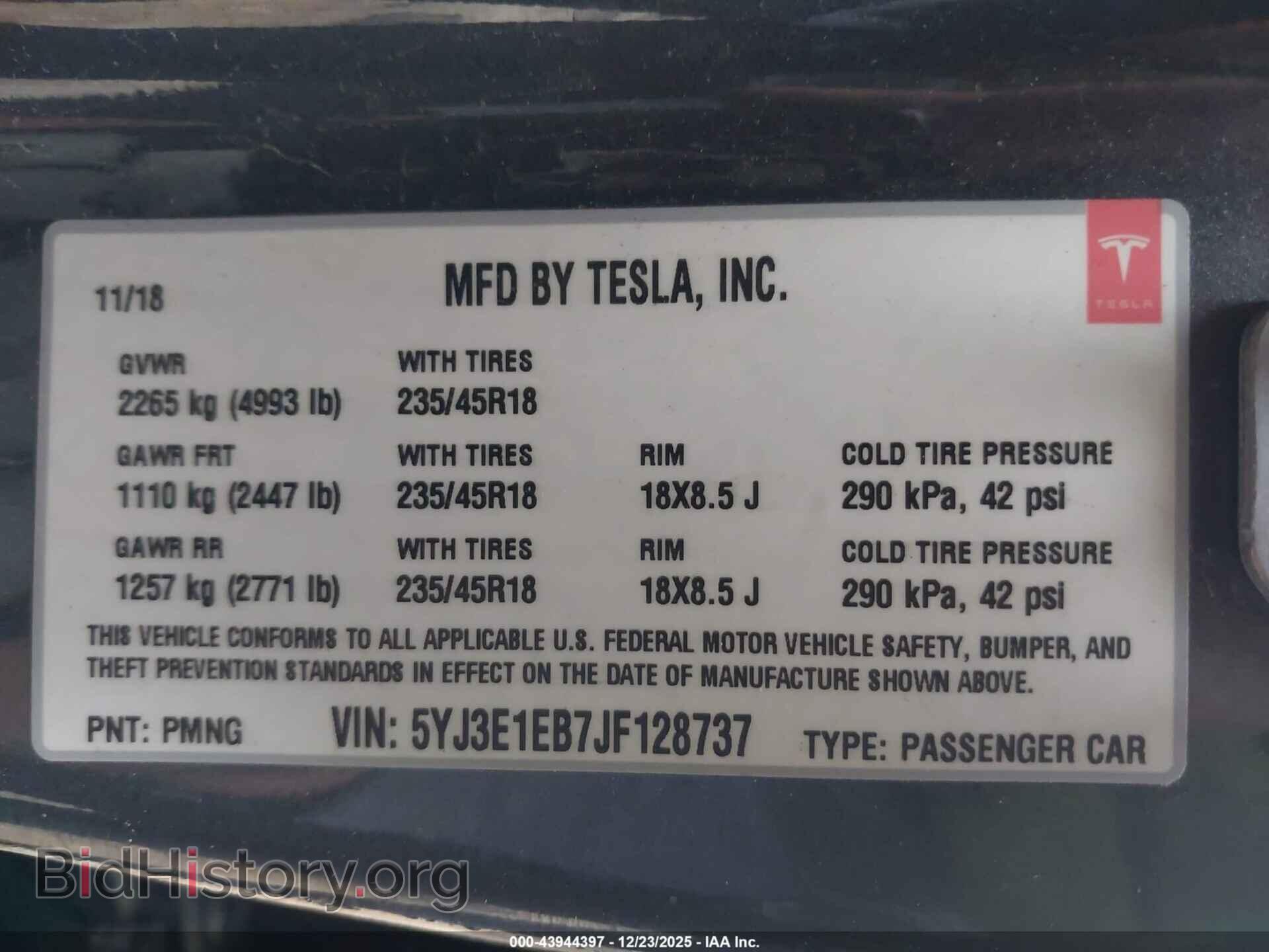 2018 TESLA MODEL 3 - VIN: 5YJ3E1EB7JF128737 - Фото 9