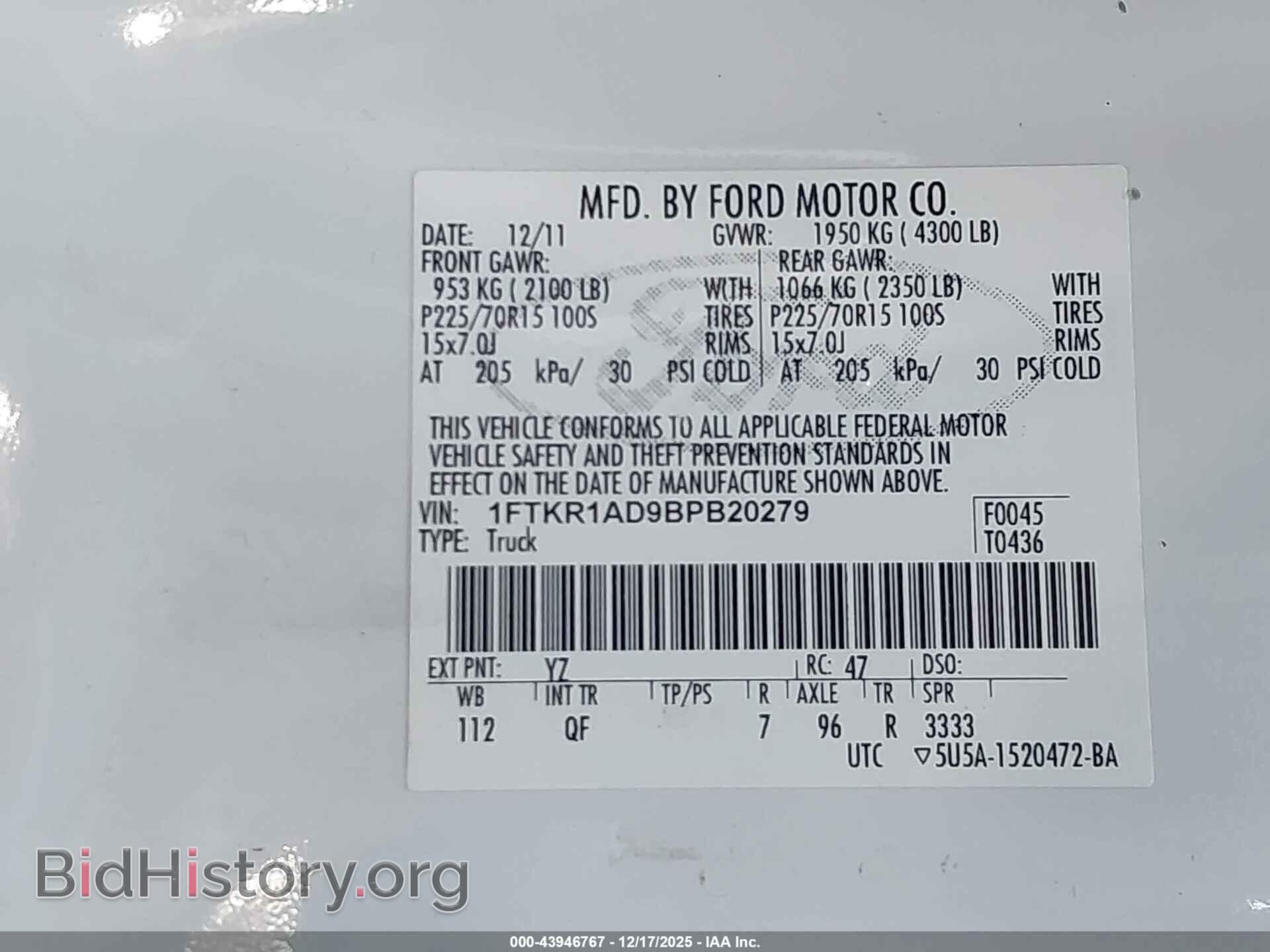2011 FORD RANGER - VIN: 1FTKR1AD9BPB20279 - Photo 9