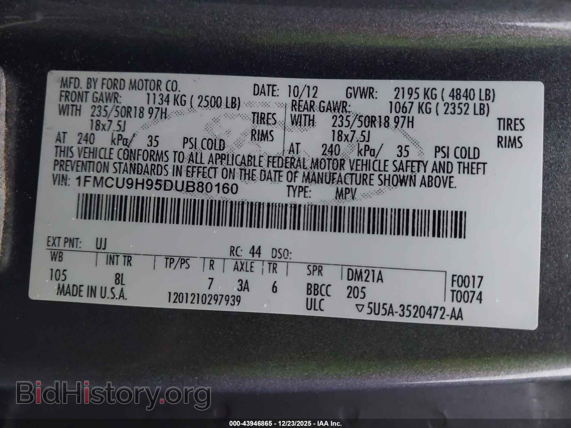 2013 FORD ESCAPE - VIN: 1FMCU9H95DUB80160 - Фото 9