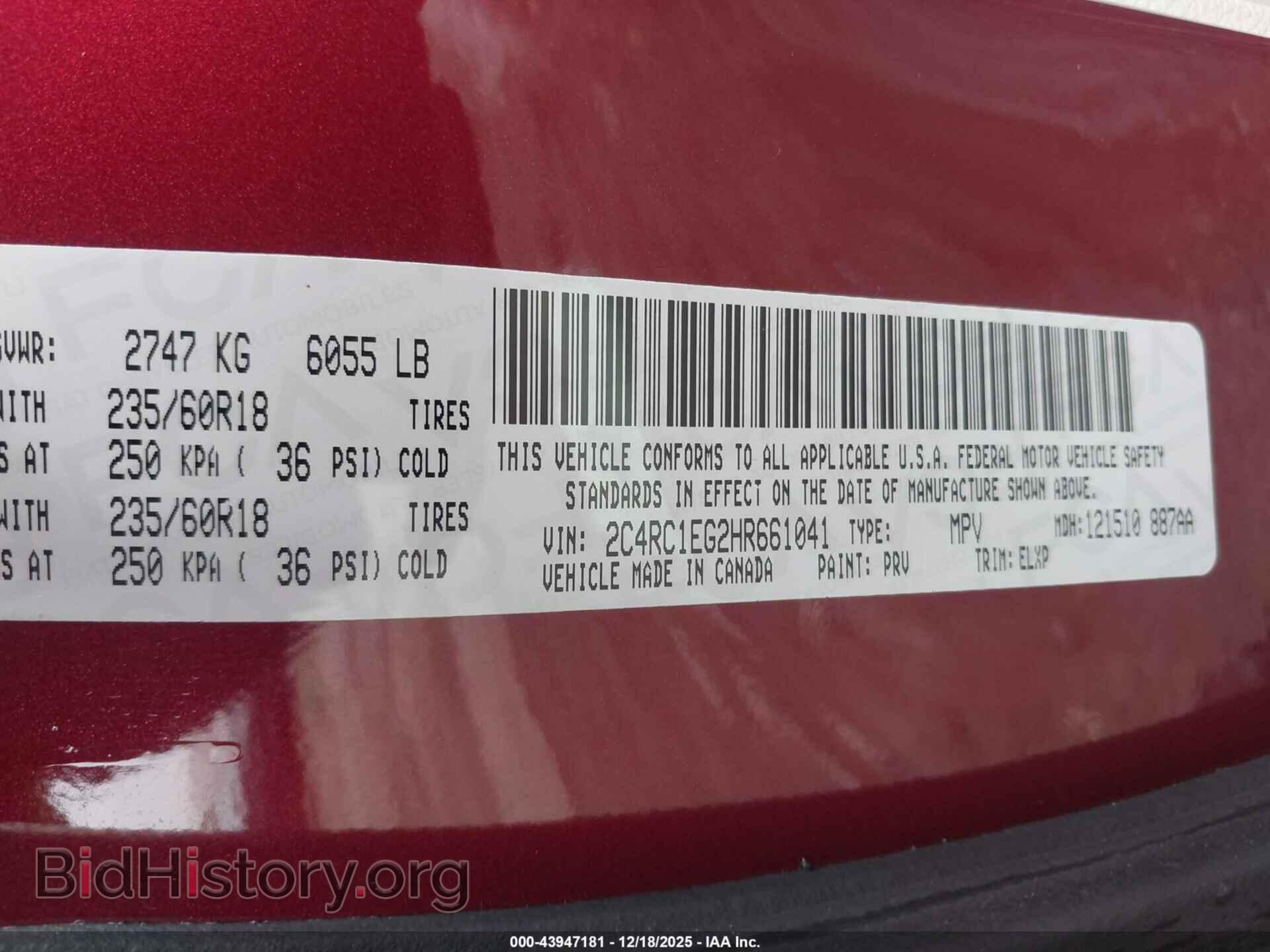 2017 CHRYSLER PACIFICA - VIN: 2C4RC1EG2HR661041 - Фото 9