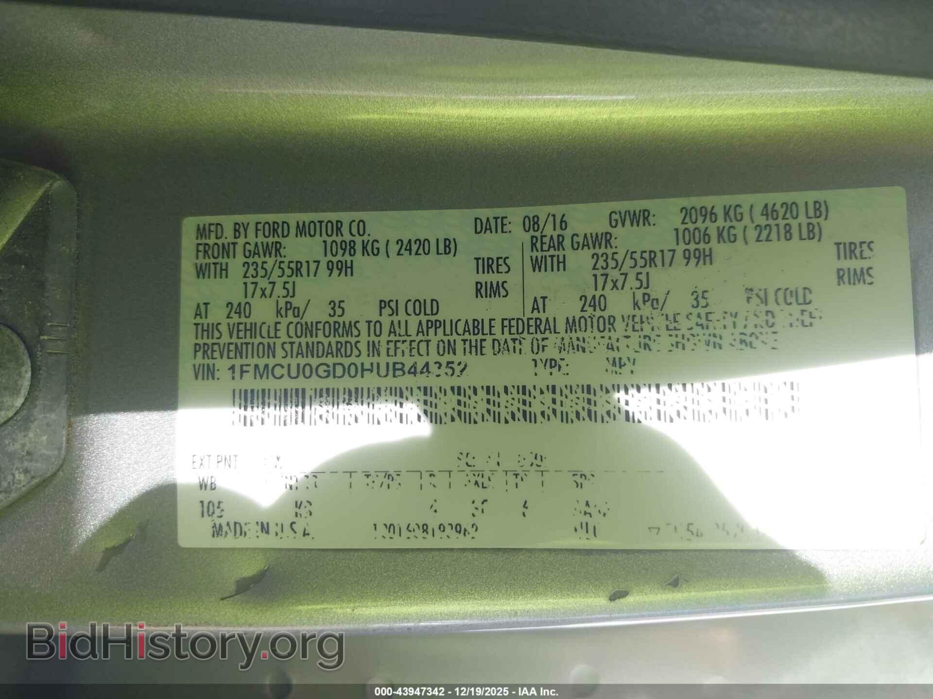 2017 FORD ESCAPE - VIN: 1FMCU0GD0HUB44352 - Фото 9