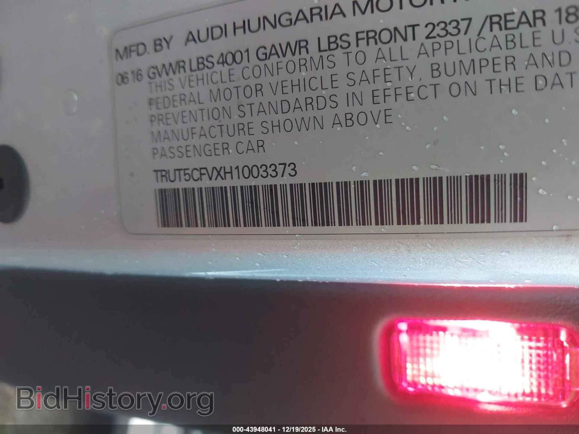 2017 AUDI TT - VIN: TRUT5CFVXH1003373 - Фото 9