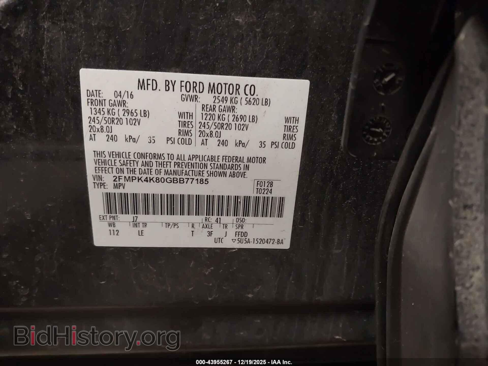 2016 FORD EDGE - VIN: 2FMPK4K80GBB77185 - Photo 9