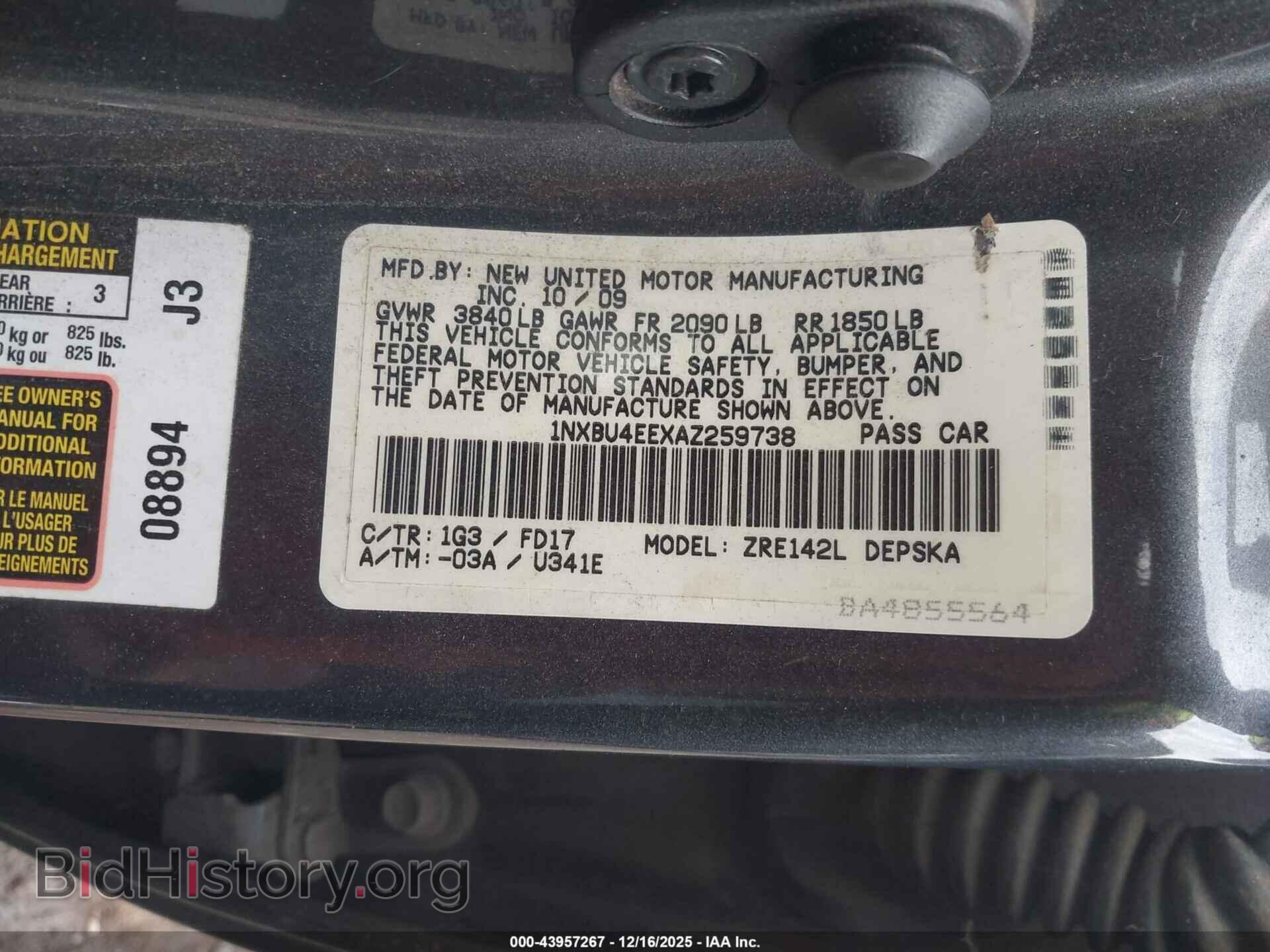 2010 TOYOTA COROLLA - VIN: 1NXBU4EEXAZ259738 - Фото 9