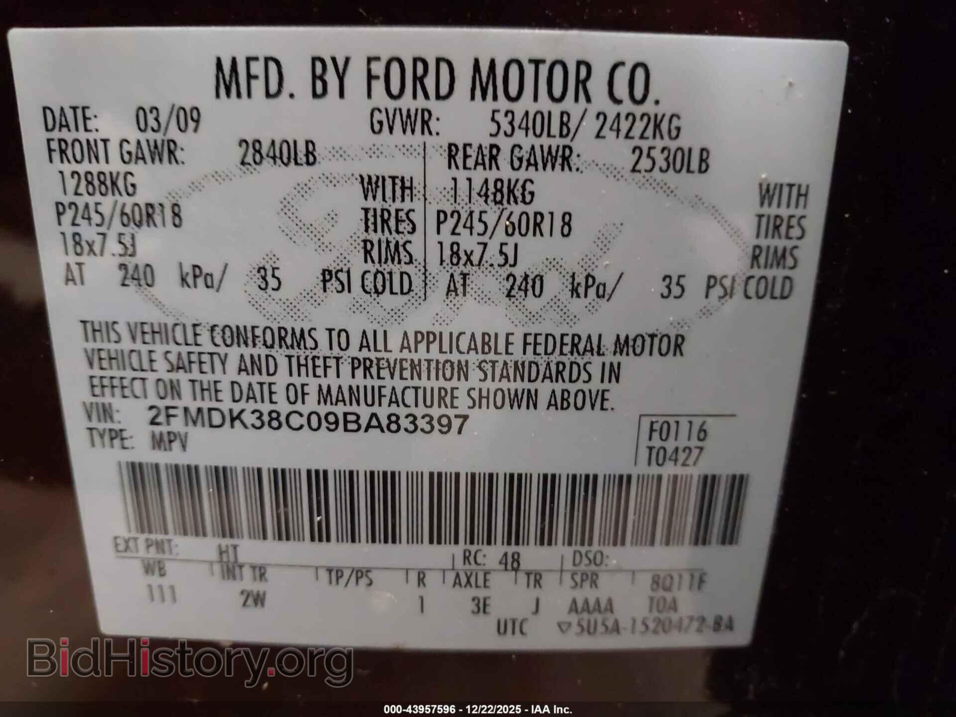 2009 FORD EDGE - VIN: 2FMDK38C09BA83397 - Photo 9