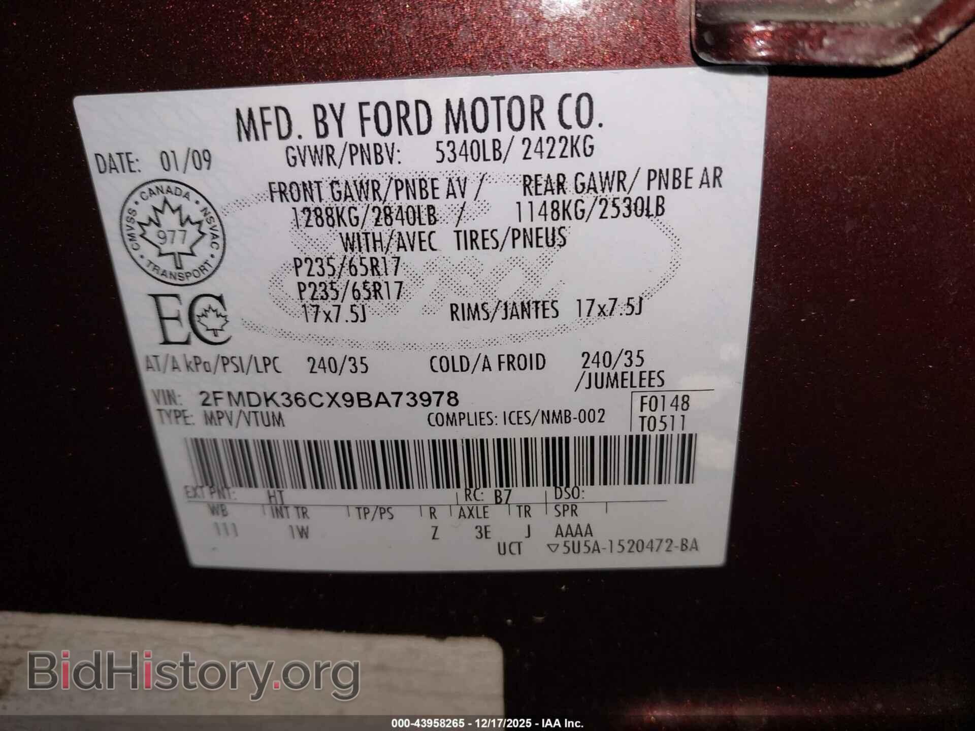 2009 FORD EDGE - VIN: 2FMDK36CX9BA73978 - Фото 9
