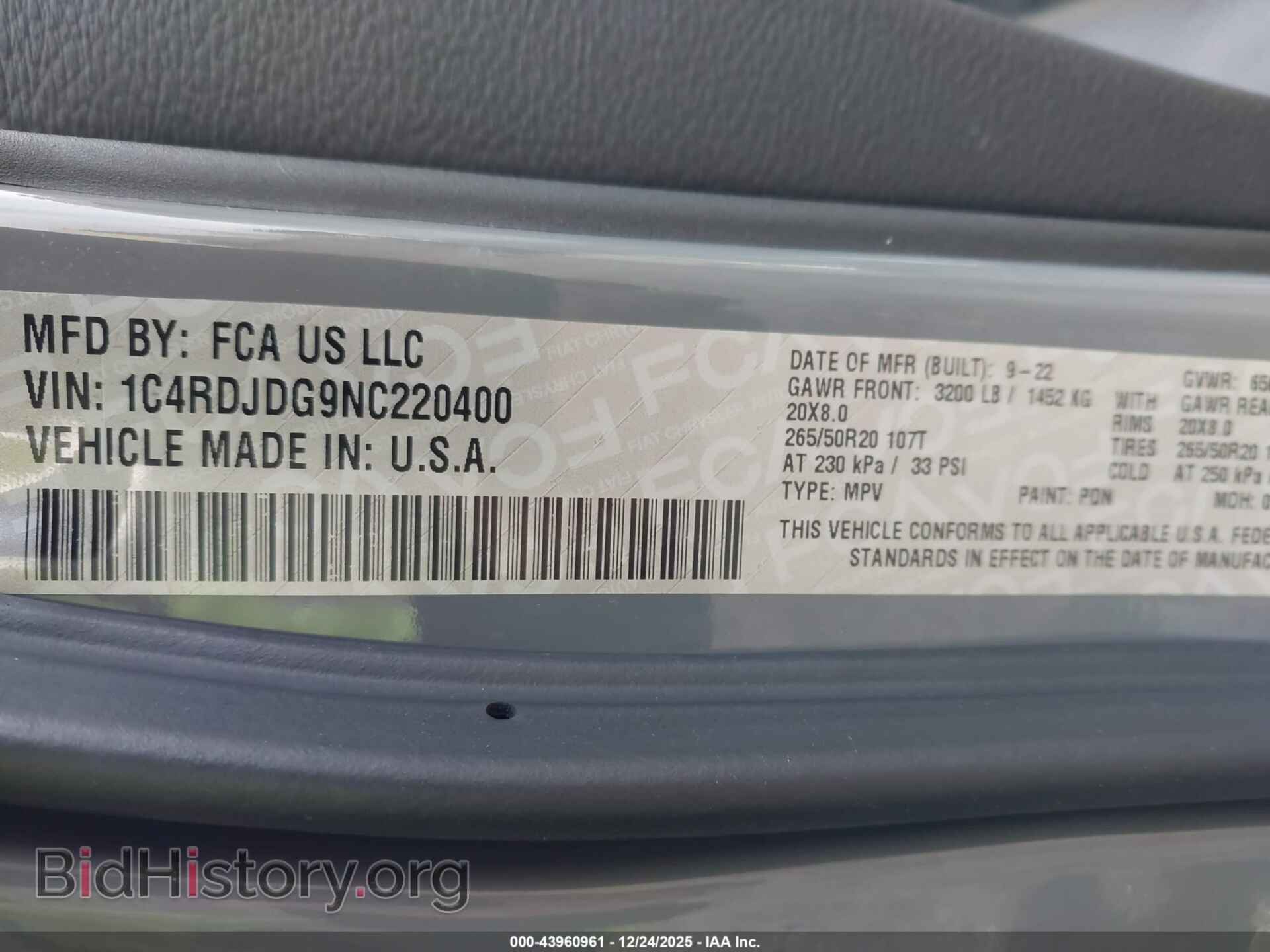 2022 DODGE DURANGO - VIN: 1C4RDJDG9NC220400 - Фото 9