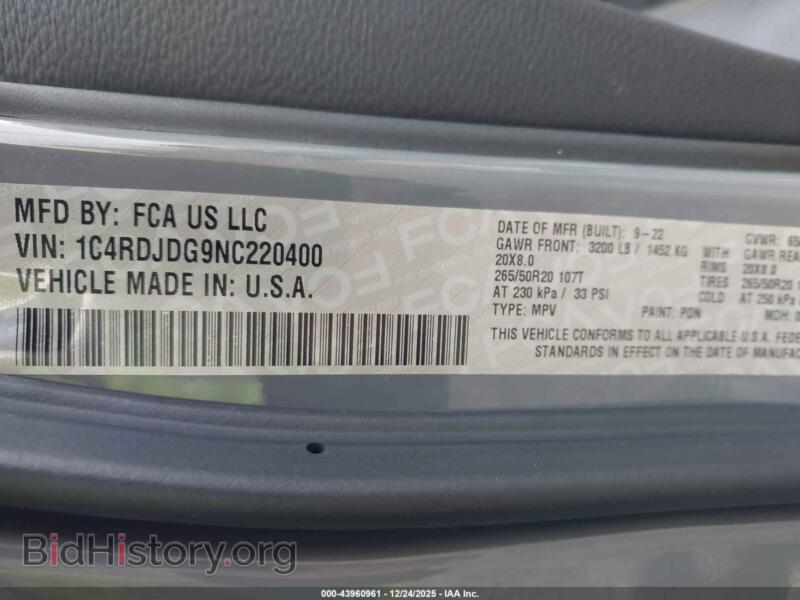 2022 Dodge DURANGO (VIN 1C4RDJDG9NC220400) — фото 9 из 21