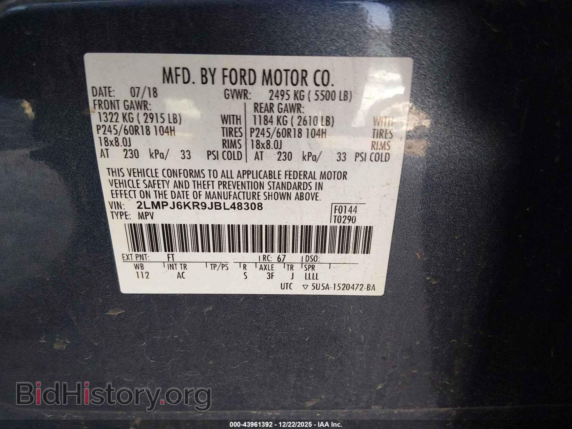 2018 LINCOLN MKX - VIN: 2LMPJ6KR9JBL48308 - Фото 9