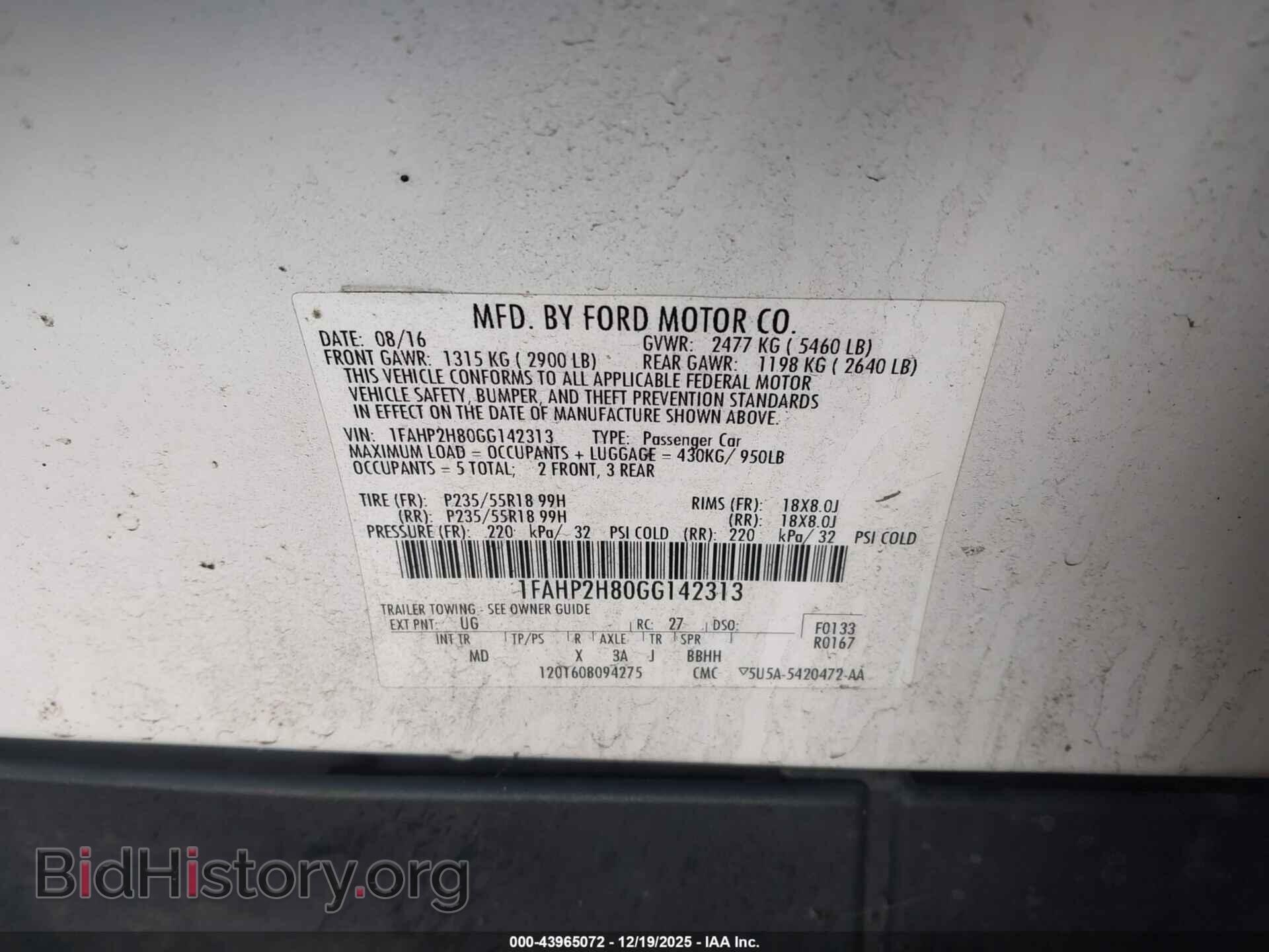 2016 FORD TAURUS - VIN: 1FAHP2H80GG142313 - Фото 9
