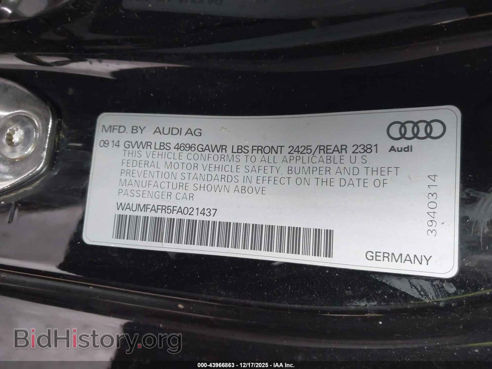 2015 AUDI A5 - VIN: WAUMFAFR5FA021437 - Фото 9