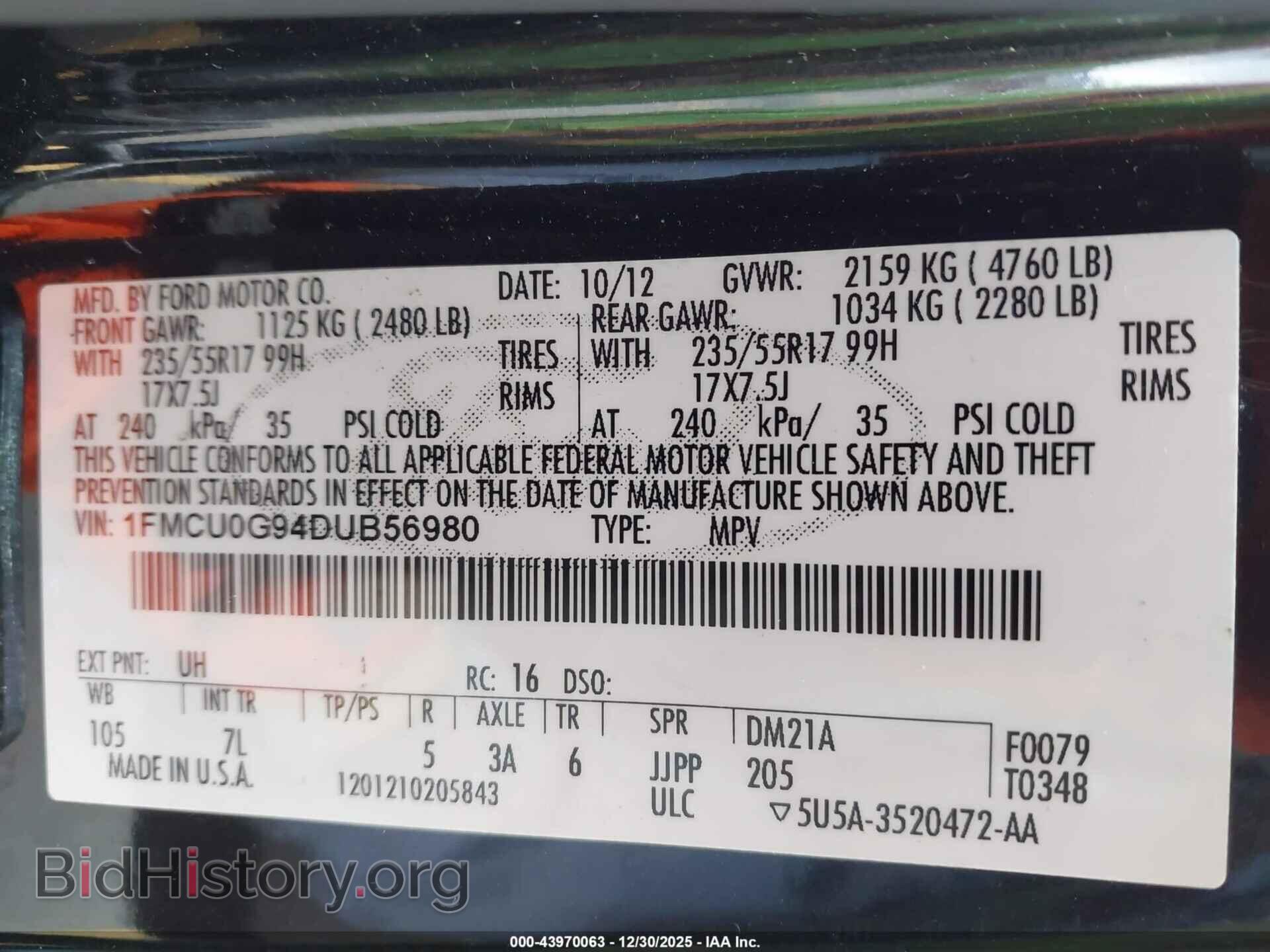 2013 FORD ESCAPE - VIN: 1FMCU0G94DUB56980 - Фото 9