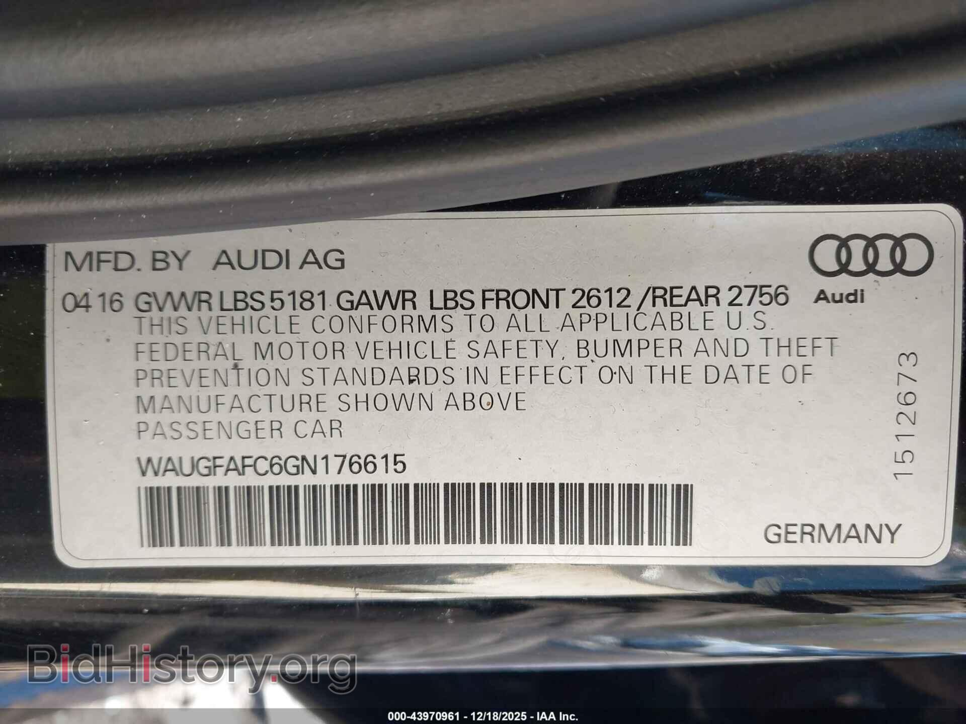 2016 AUDI A6 - VIN: WAUGFAFC6GN176615 - Фото 9