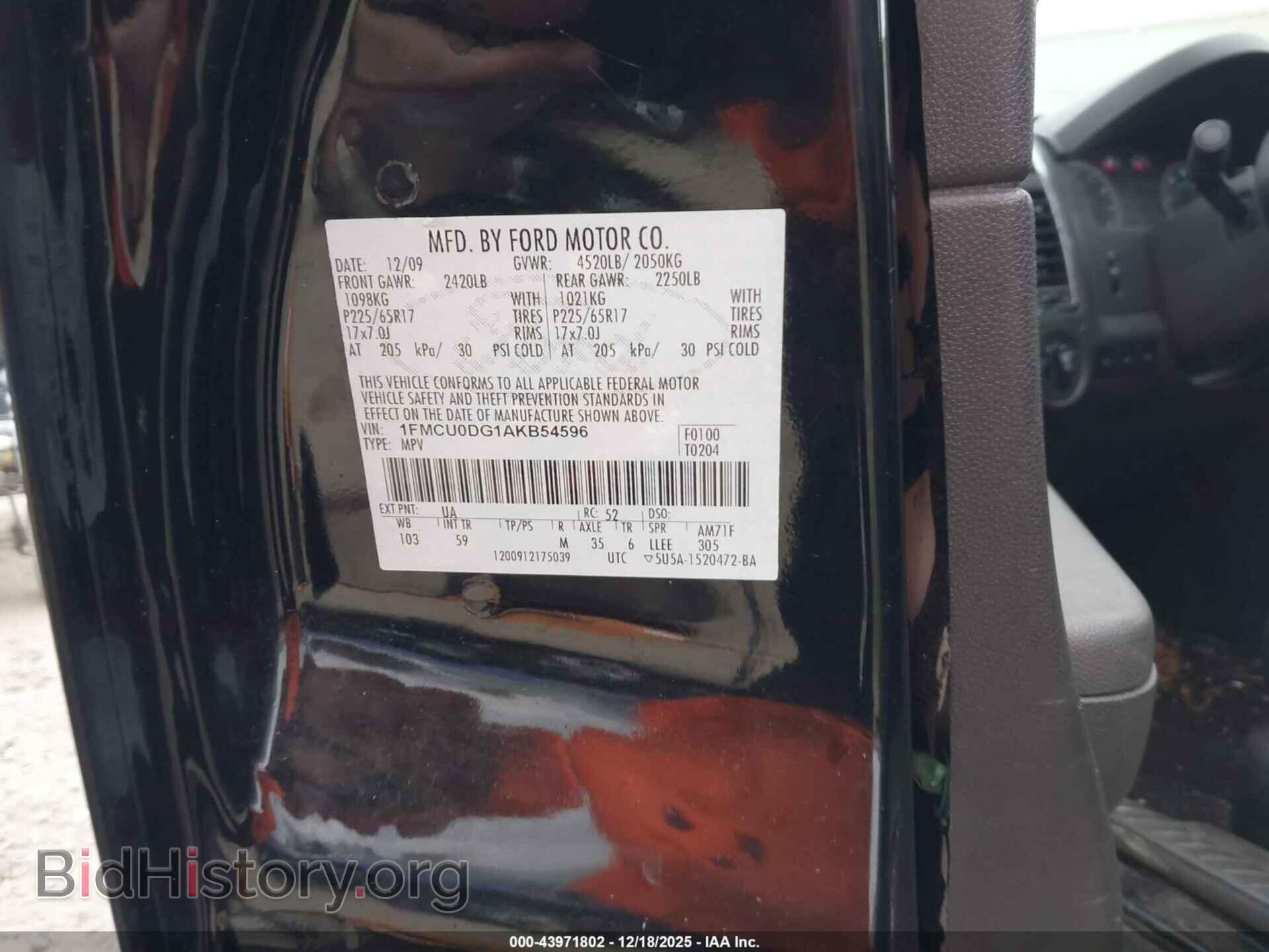 2010 FORD ESCAPE - VIN: 1FMCU0DG1AKB54596 - Фото 9