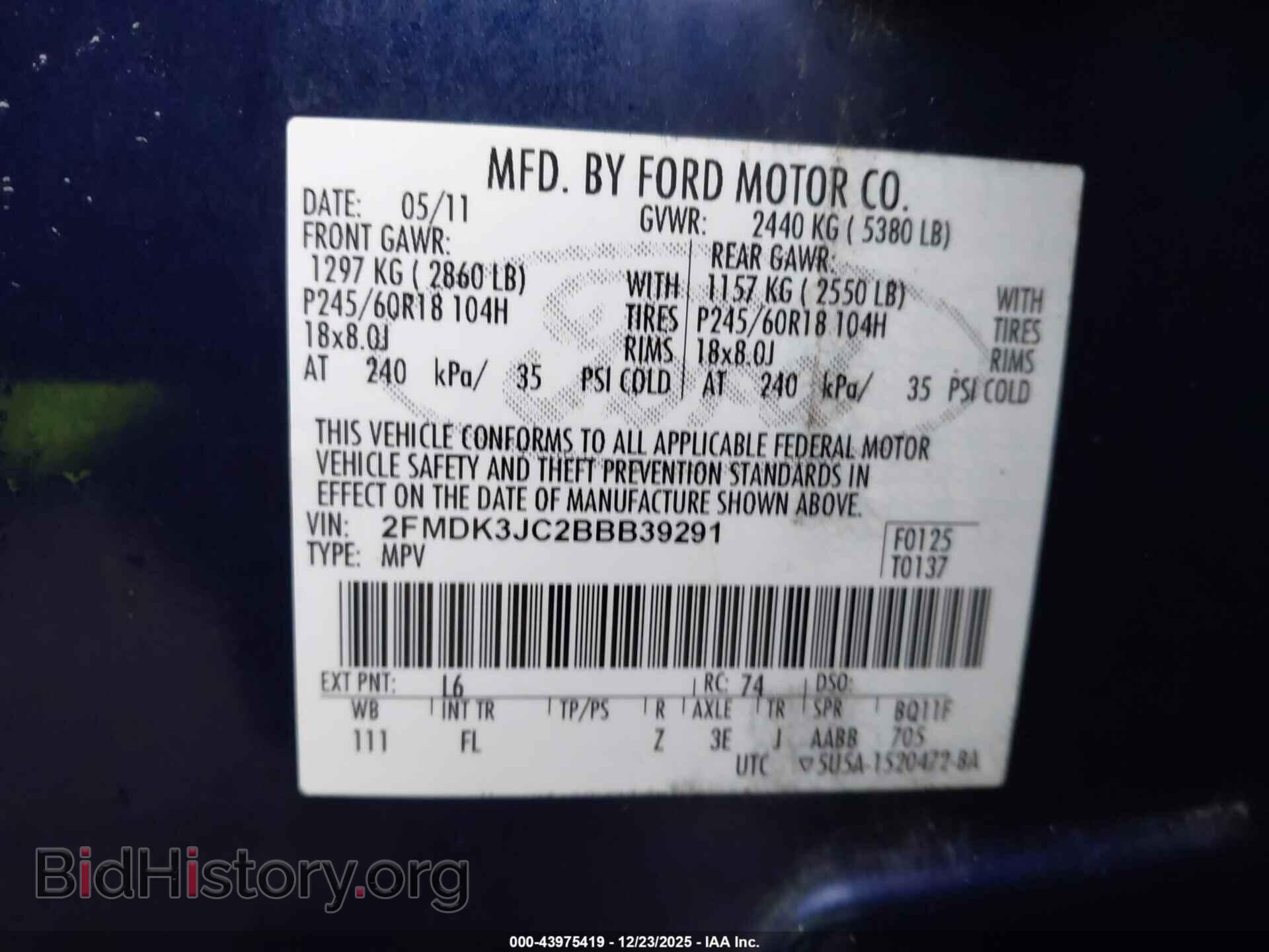 2011 FORD EDGE - VIN: 2FMDK3JC2BBB39291 - Photo 9