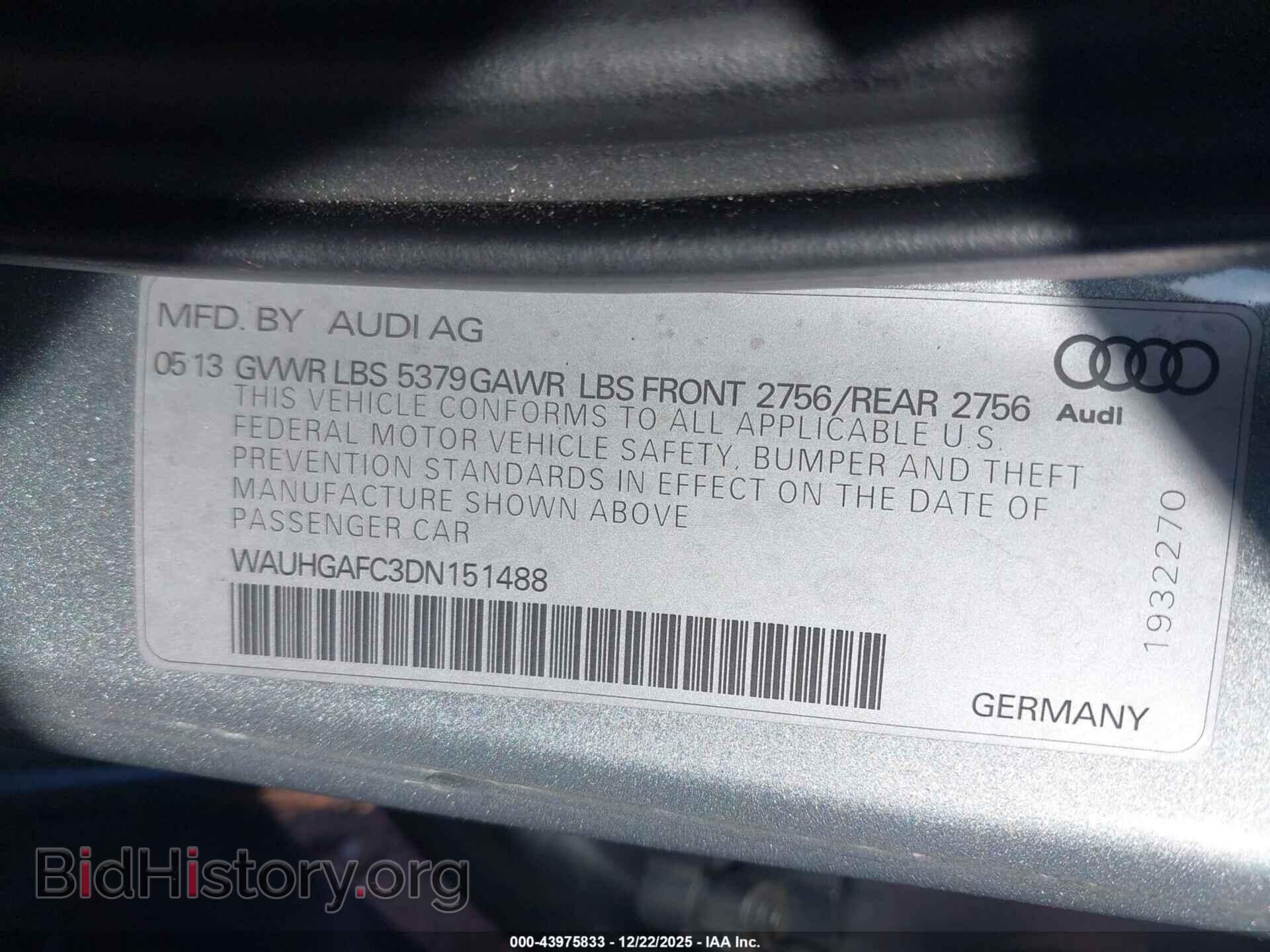 2013 AUDI A6 - VIN: WAUHGAFC3DN151488 - Фото 9