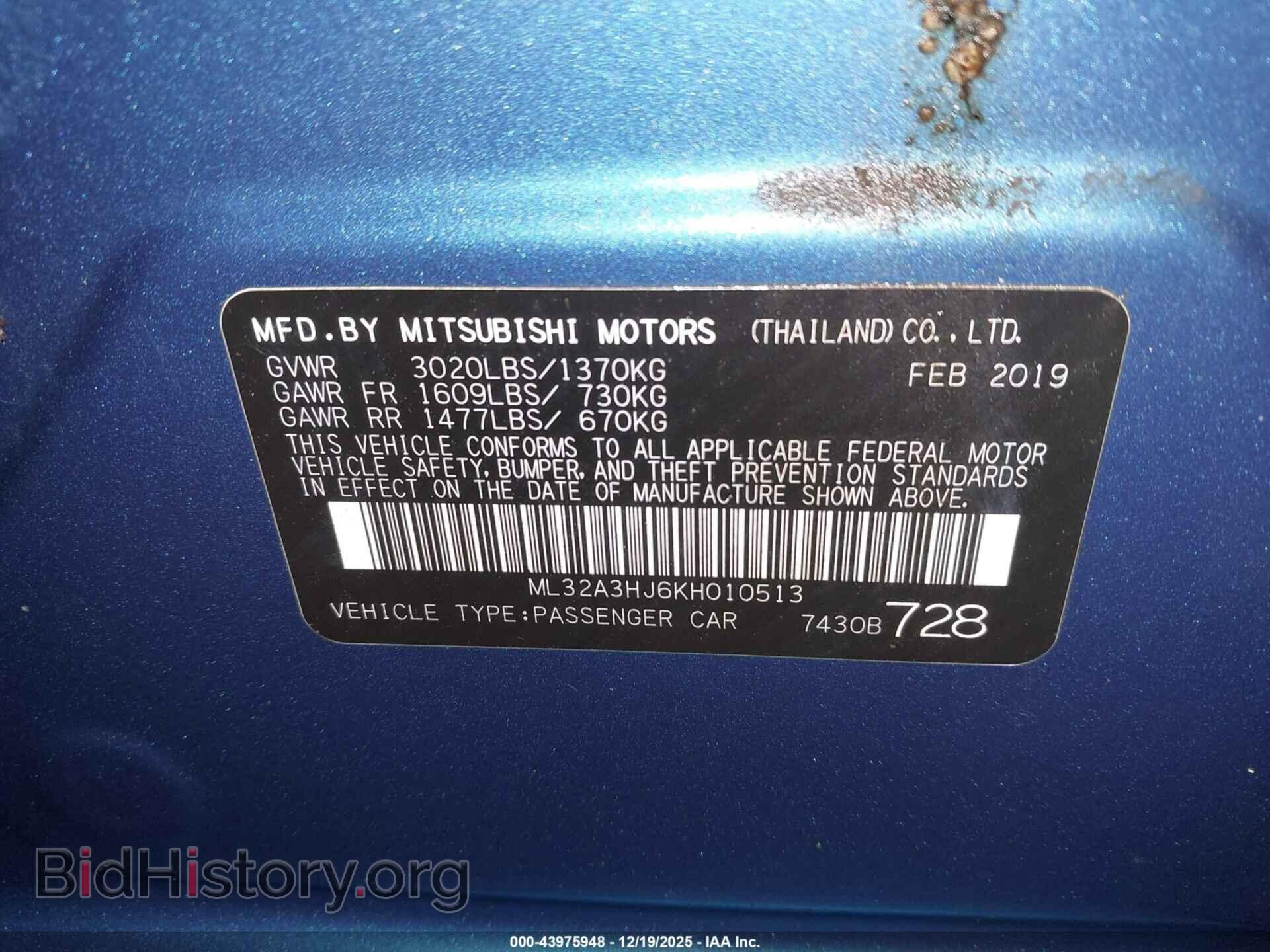 2019 MITSUBISHI MIRAGE - VIN: ML32A3HJ6KH010513 - Фото 9