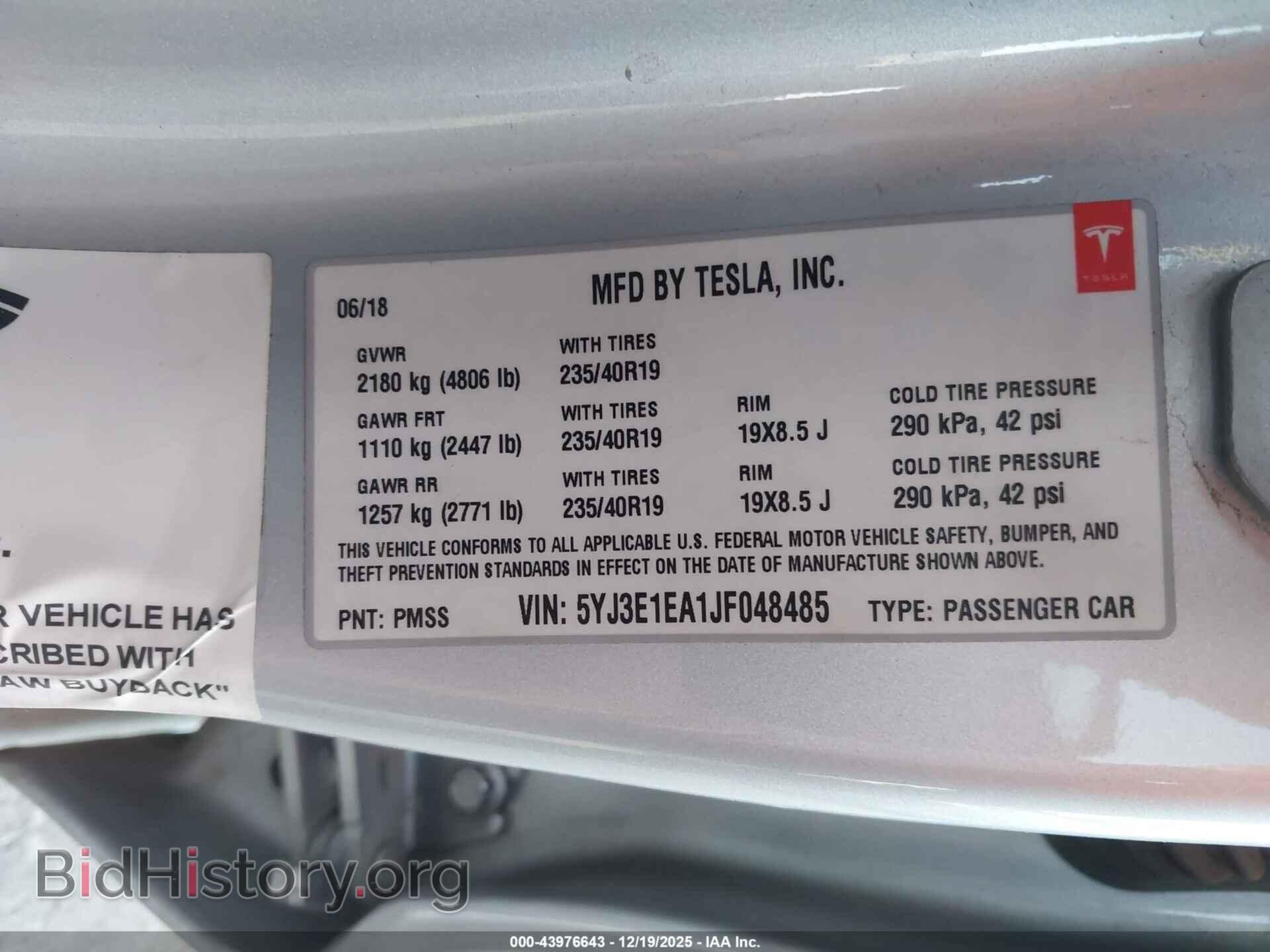 2018 TESLA MODEL 3 - VIN: 5YJ3E1EA1JF048485 - Photo 9