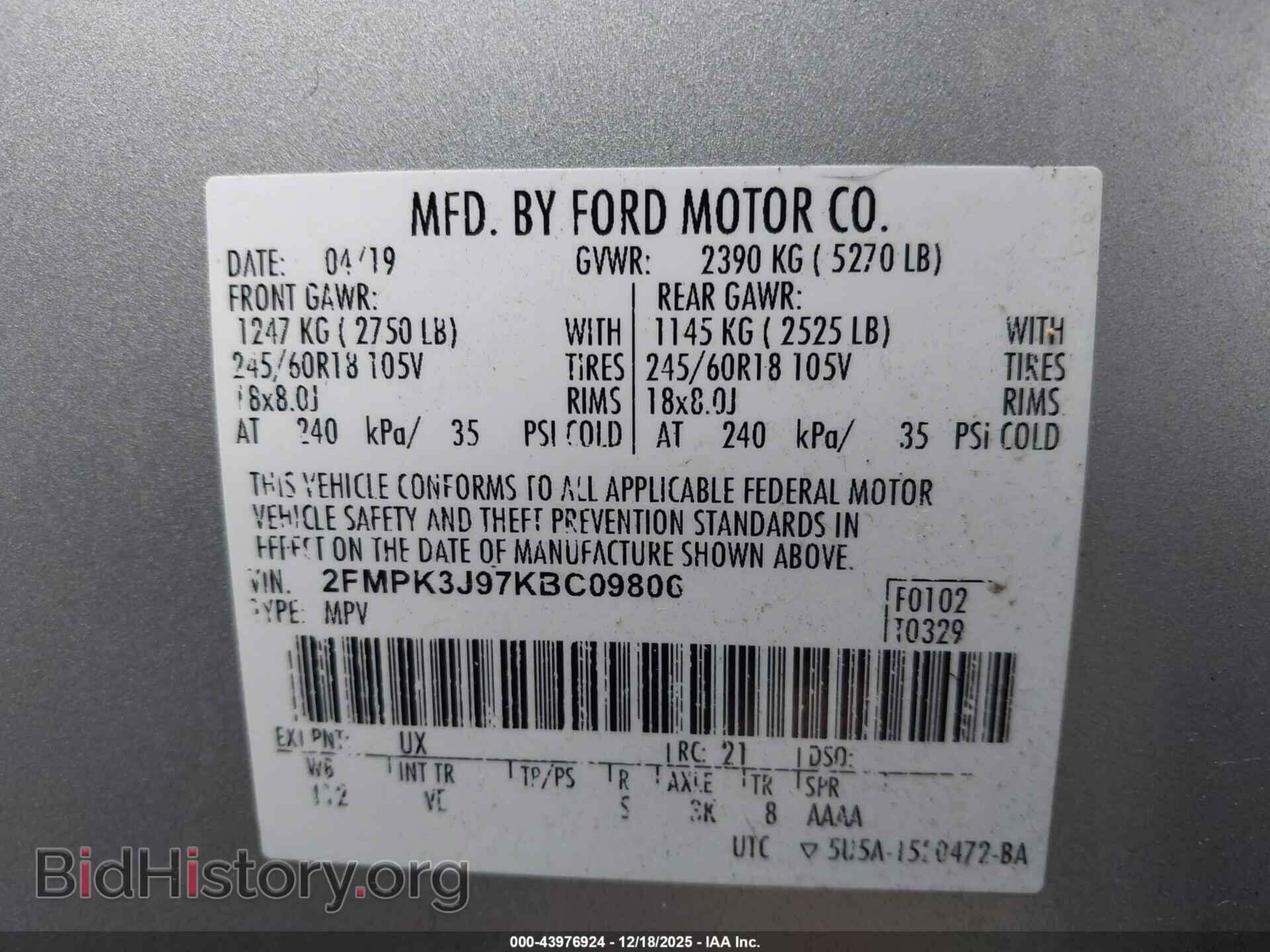 2019 FORD EDGE - VIN: 2FMPK3J97KBC09806 - Photo 9