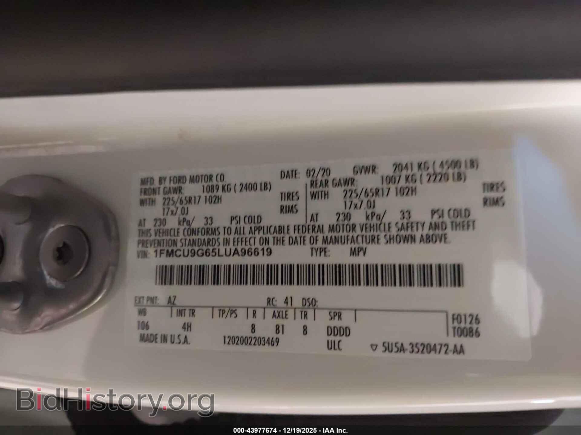 2020 FORD ESCAPE - VIN: 1FMCU9G65LUA96619 - Фото 9