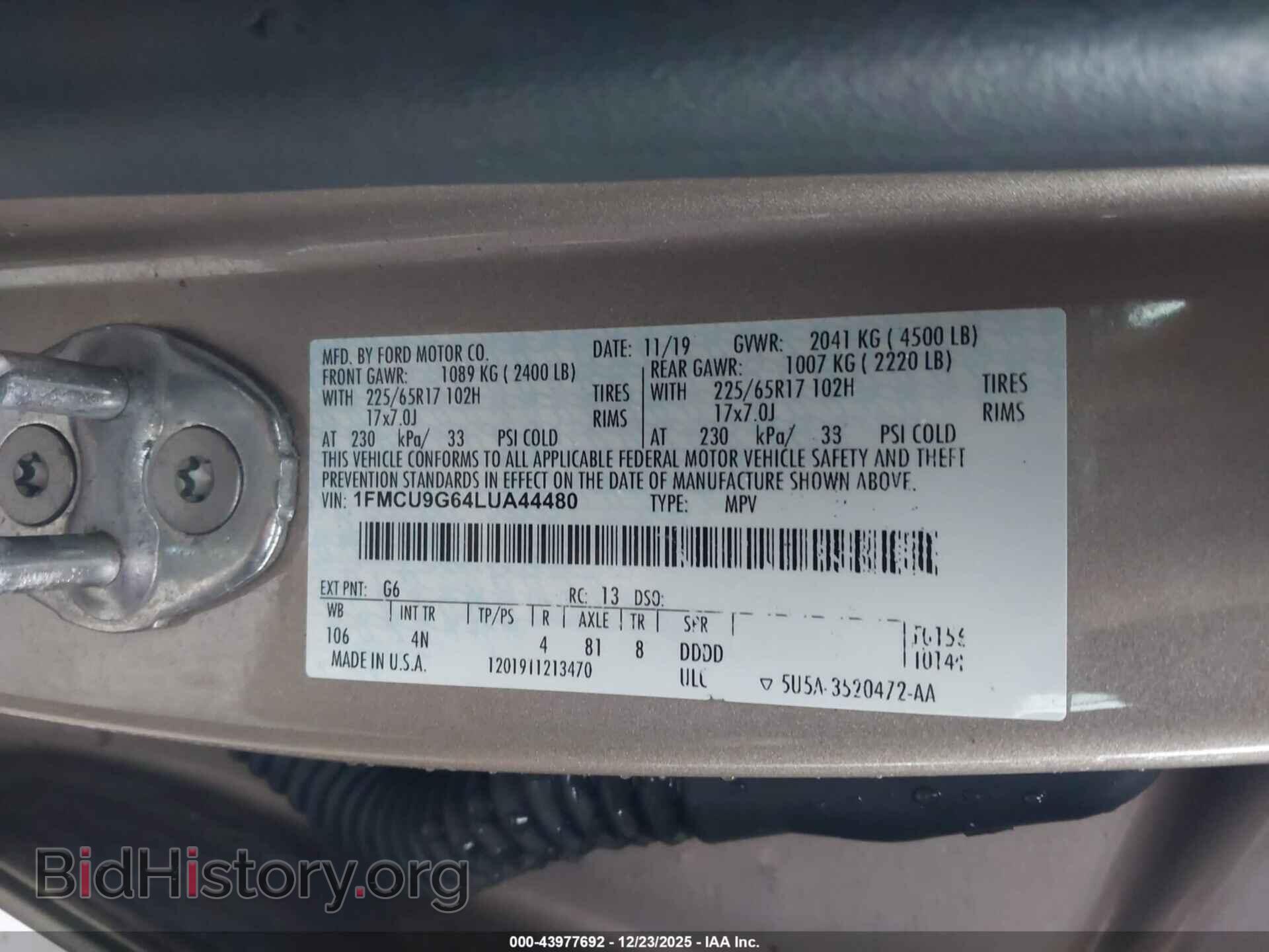 2020 FORD ESCAPE - VIN: 1FMCU9G64LUA44480 - Photo 9