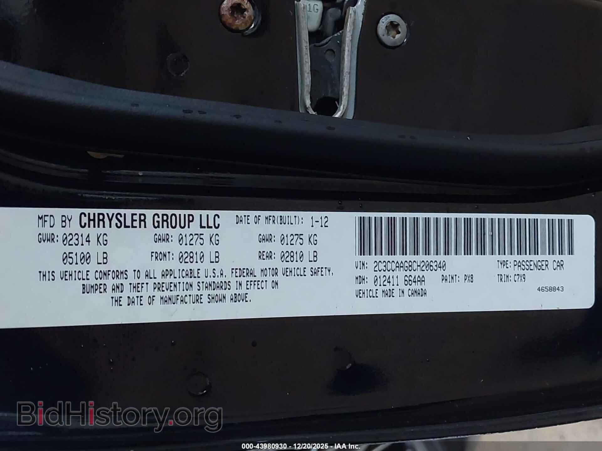 2012 CHRYSLER 300 - VIN: 2C3CCAAG8CH206340 - Photo 9