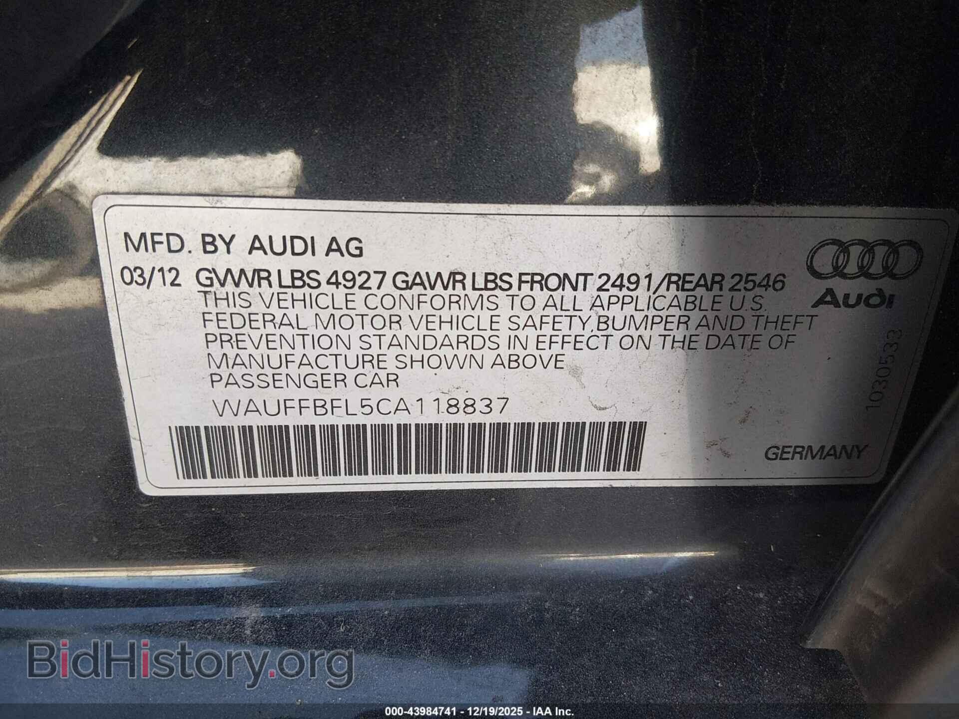 2012 AUDI A4 - VIN: WAUFFBFL5CA118837 - Photo 9