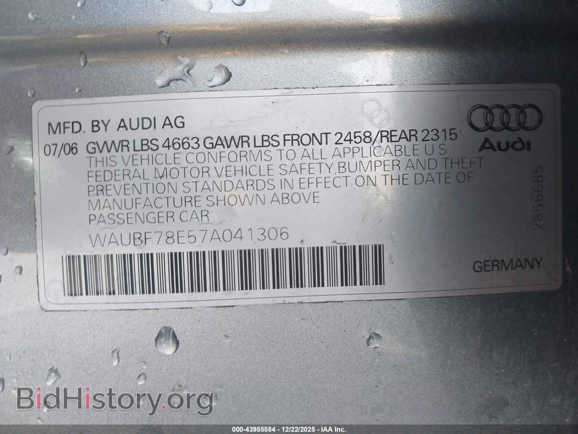 2007 AUDI A4 - VIN: WAUBF78E57A041306 - Фото 9
