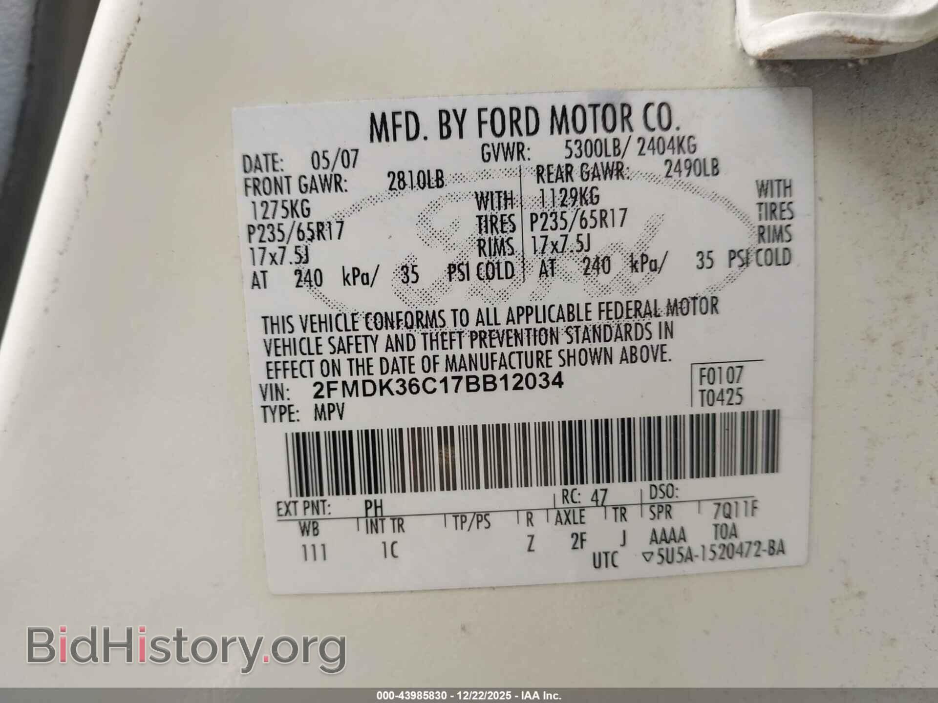 2007 FORD EDGE - VIN: 2FMDK36C17BB12034 - Photo 9