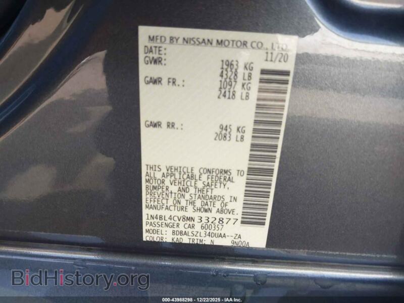 2021 Nissan ALTIMA (VIN 1N4BL4CV8MN332877) — фото 9 из 16