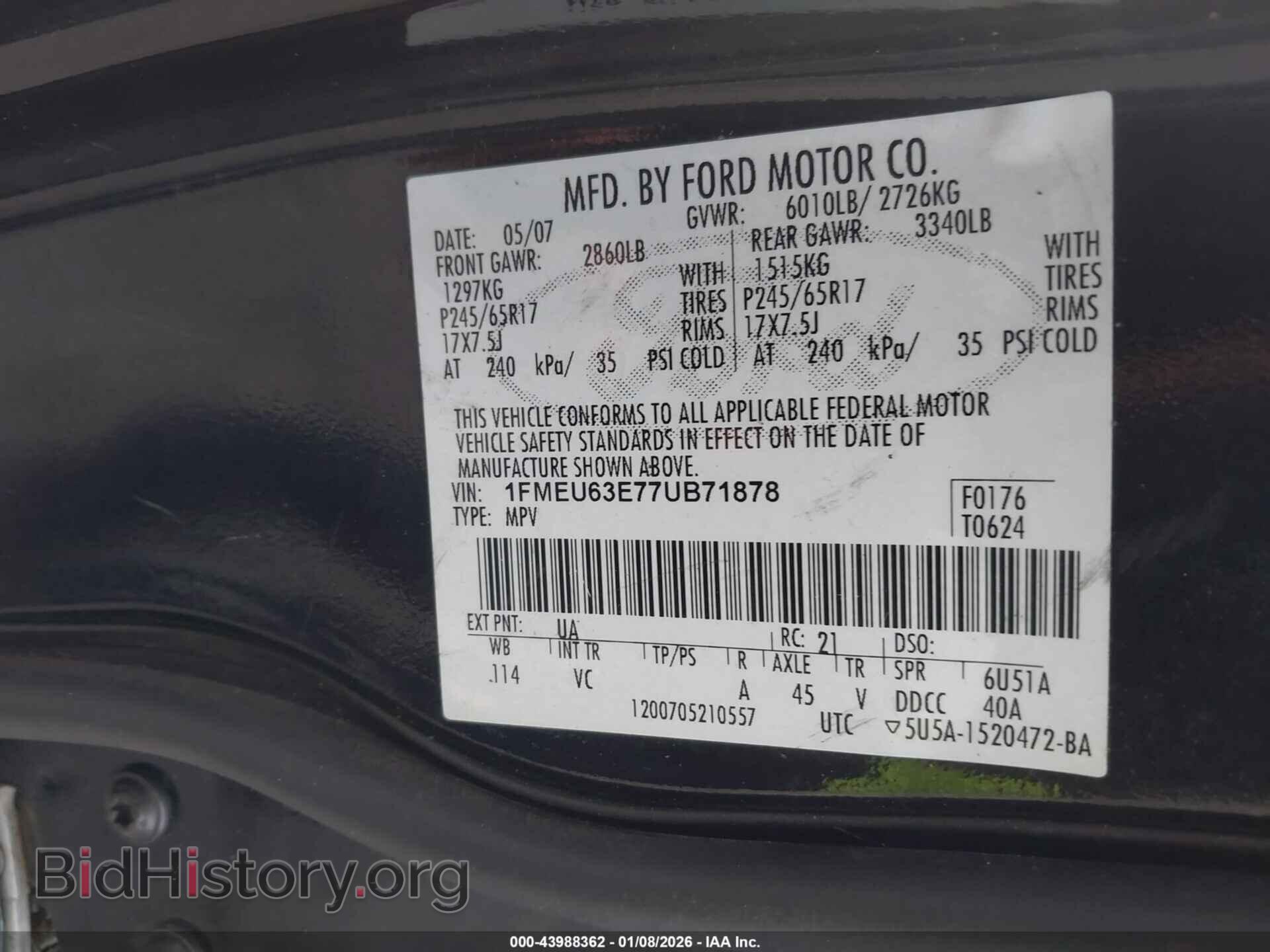 2007 FORD EXPLORER - VIN: 1FMEU63E77UB71878 - Фото 9