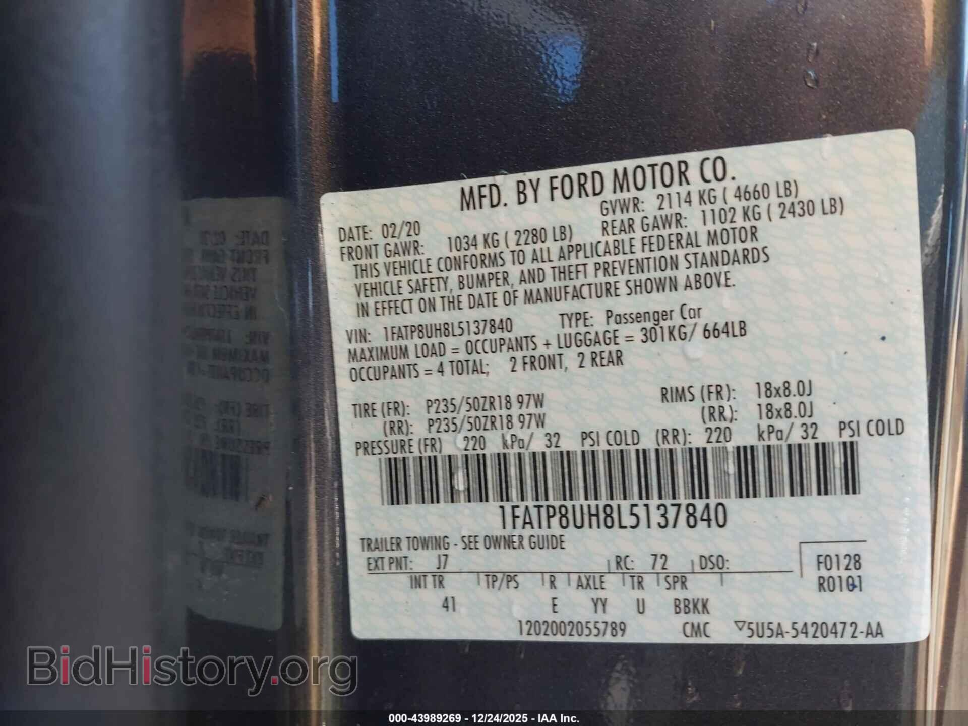 2020 FORD MUSTANG - VIN: 1FATP8UH8L5137840 - Фото 9
