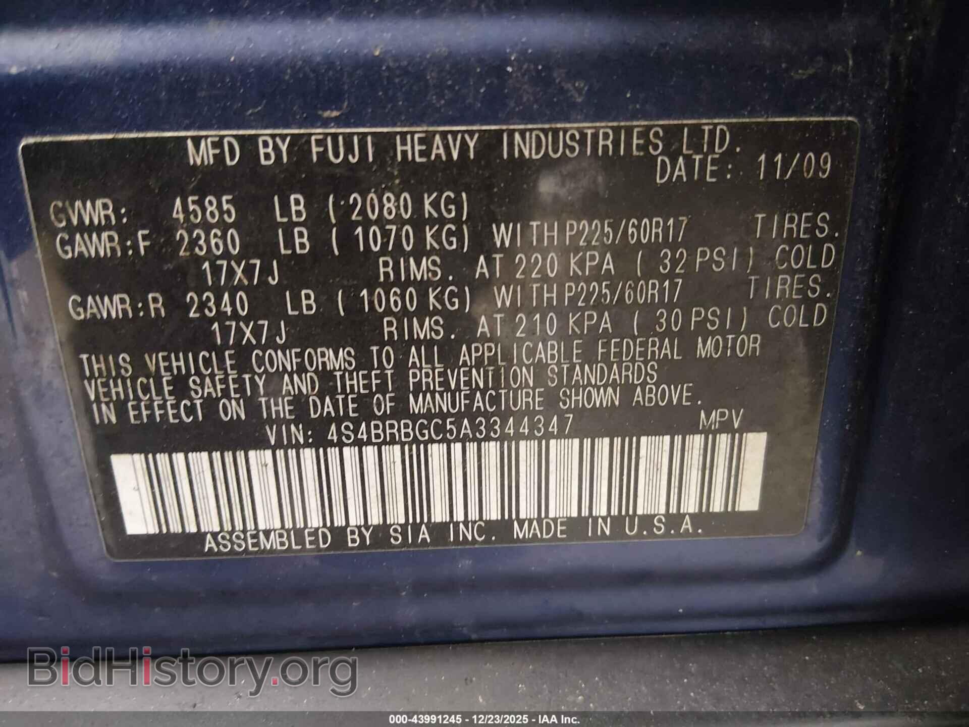 2010 SUBARU OUTBACK - VIN: 4S4BRBGC5A3344347 - Фото 9