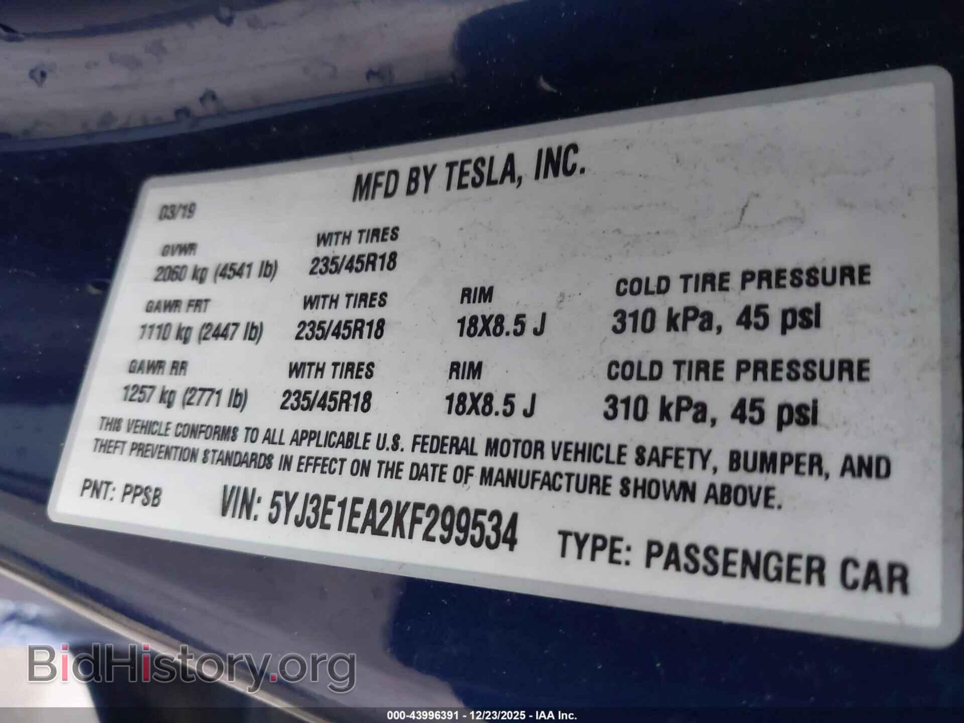 2019 TESLA MODEL 3 - VIN: 5YJ3E1EA2KF299534 - Photo 9