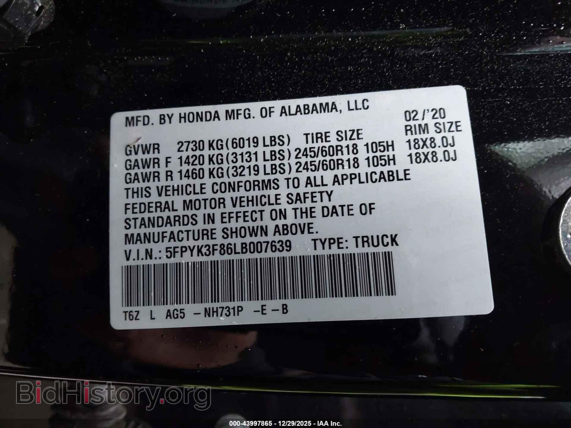 2020 HONDA RIDGELINE - VIN: 5FPYK3F86LB007639 - Фото 9