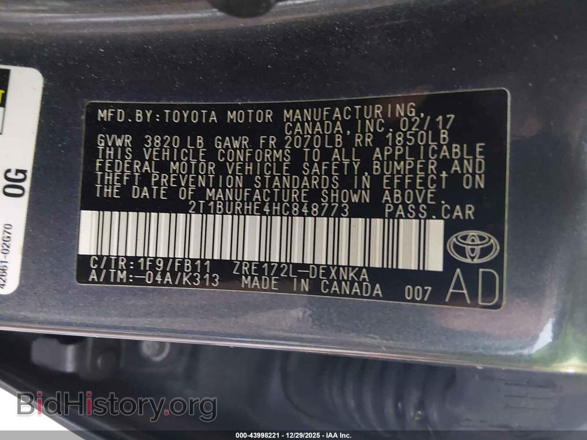 2017 TOYOTA COROLLA - VIN: 2T1BURHE4HC848773 - Фото 9