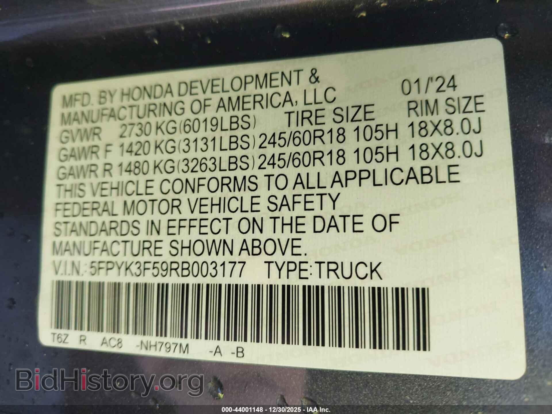 2024 HONDA RIDGELINE - VIN: 5FPYK3F59RB003177 - Фото 9