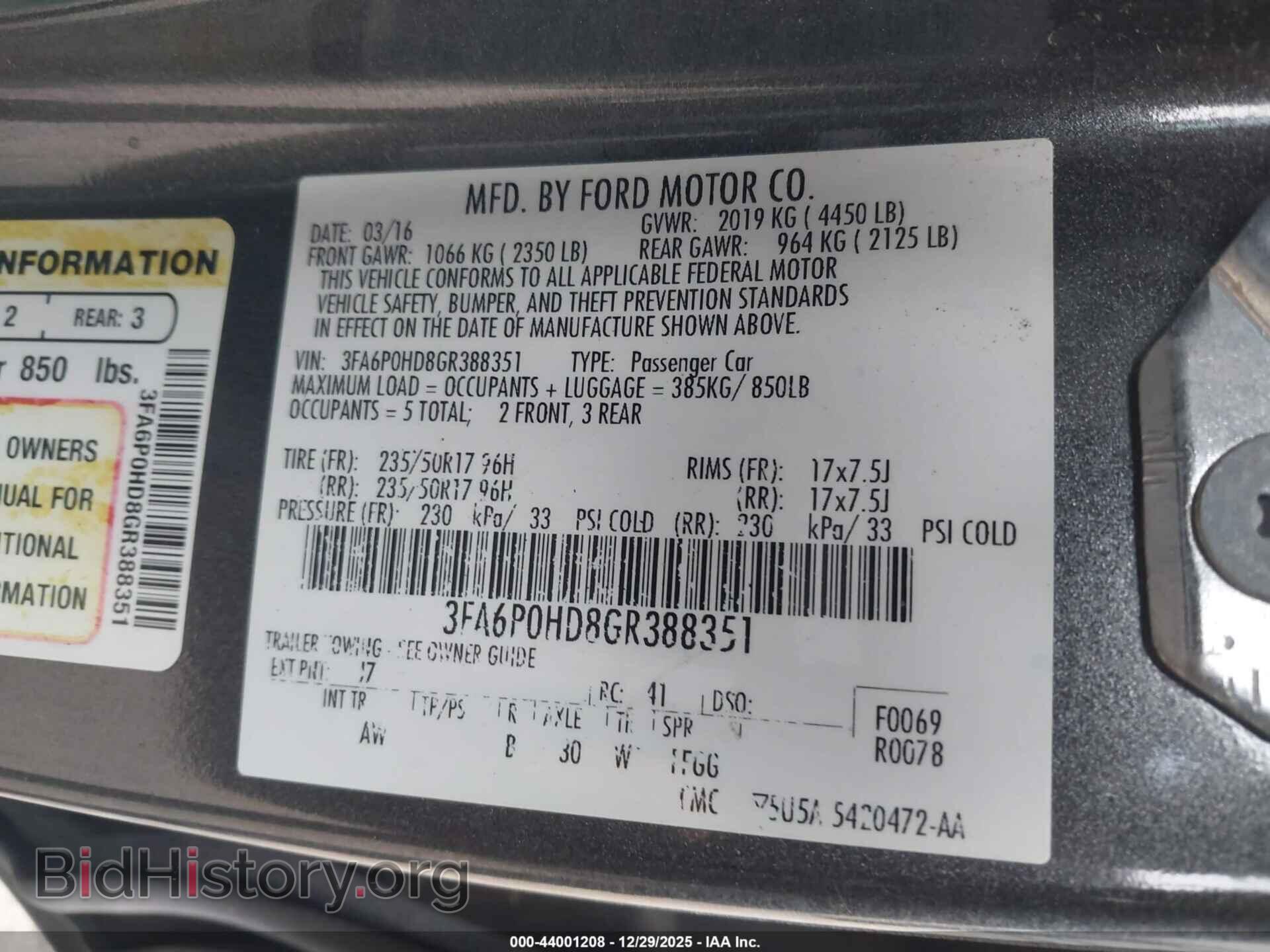 2016 FORD FUSION - VIN: 3FA6P0HD8GR388351 - Фото 9