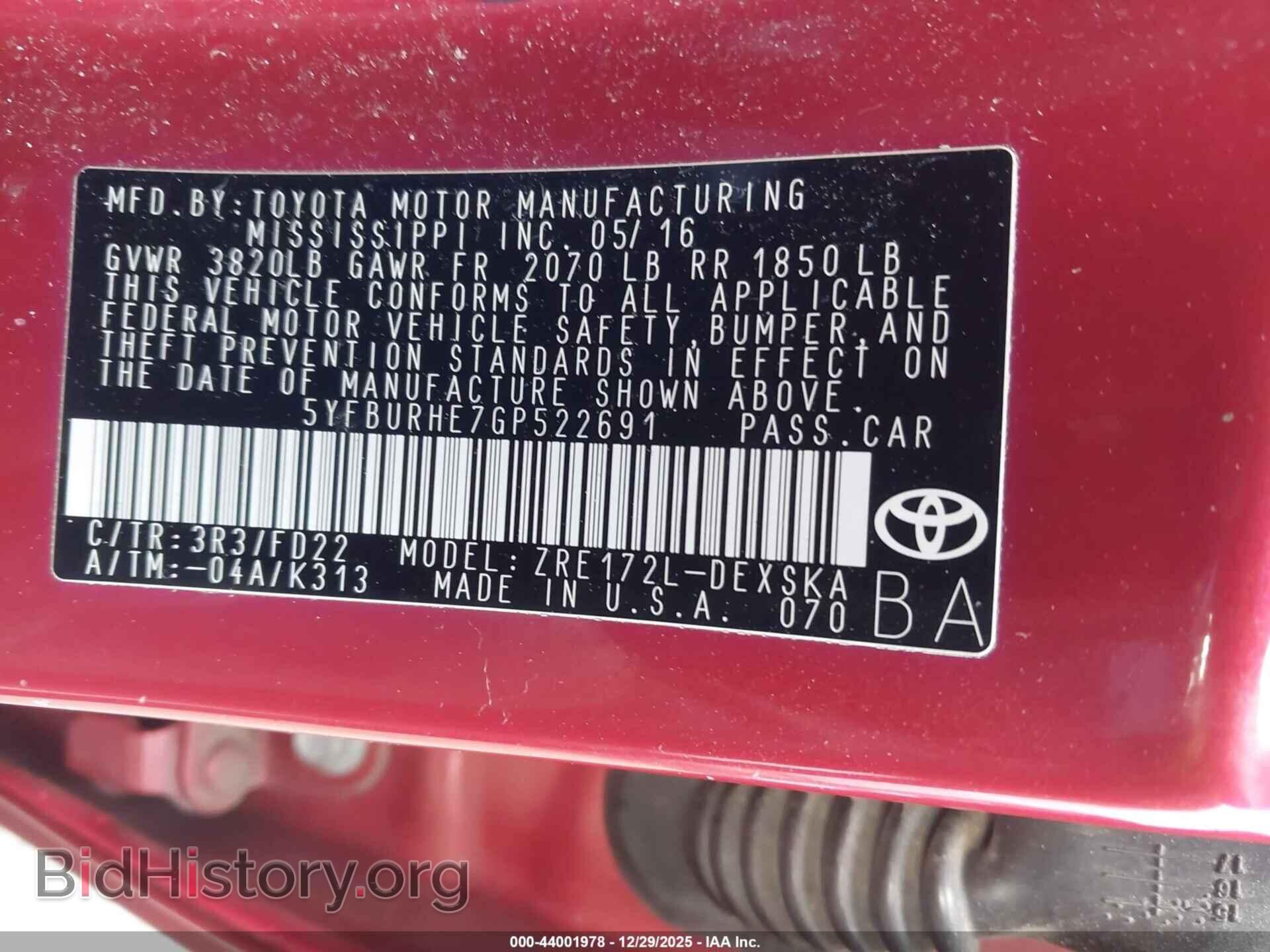 2016 TOYOTA COROLLA - VIN: 5YFBURHE7GP522691 - Фото 9