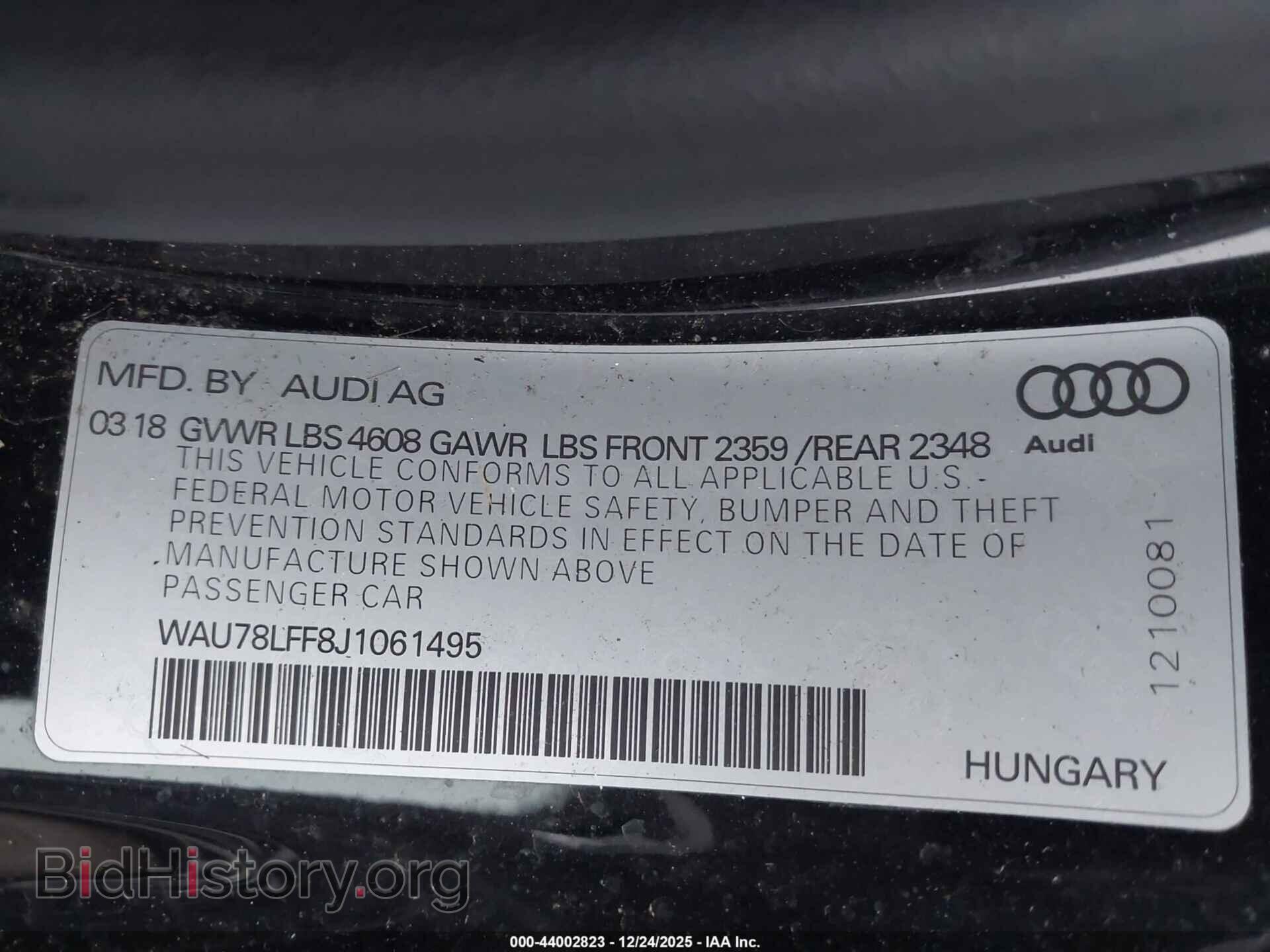 2018 AUDI A3 - VIN: WAU78LFF8J1061495 - Фото 9