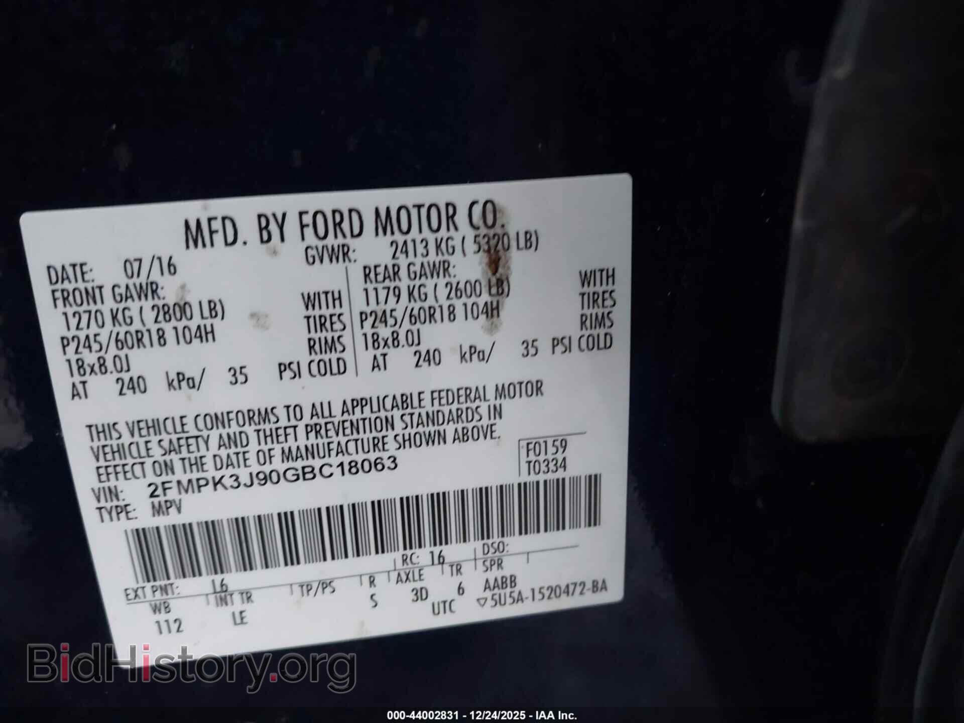2016 FORD EDGE - VIN: 2FMPK3J90GBC18063 - Photo 9