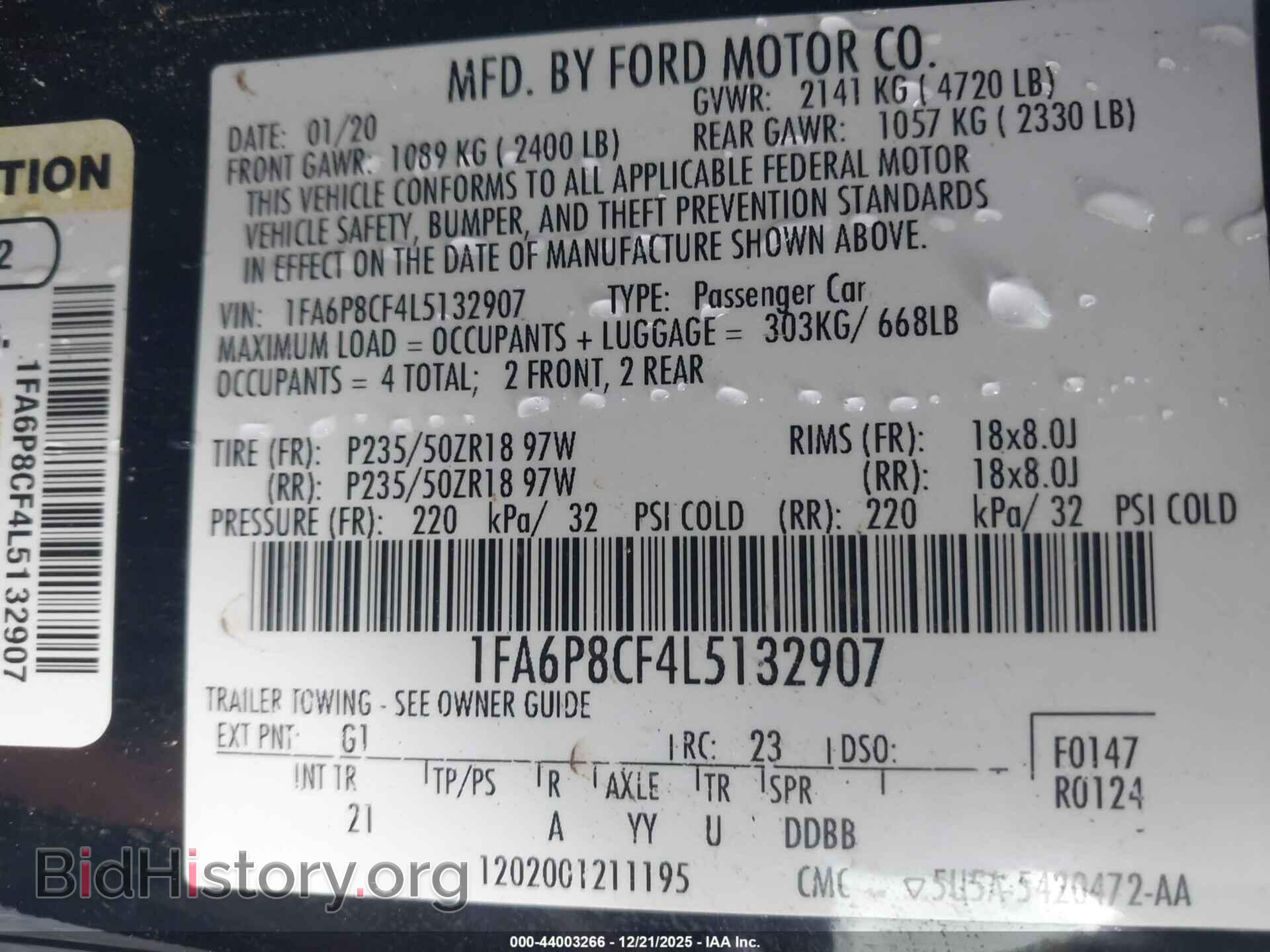 2020 FORD MUSTANG - VIN: 1FA6P8CF4L5132907 - Фото 9