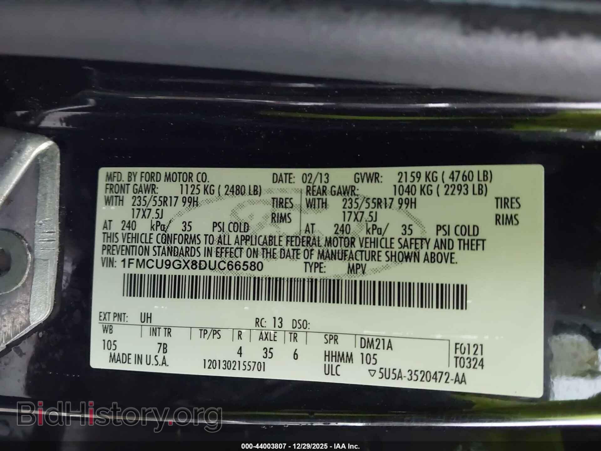 2013 FORD ESCAPE - VIN: 1FMCU9GX8DUC66580 - Фото 9