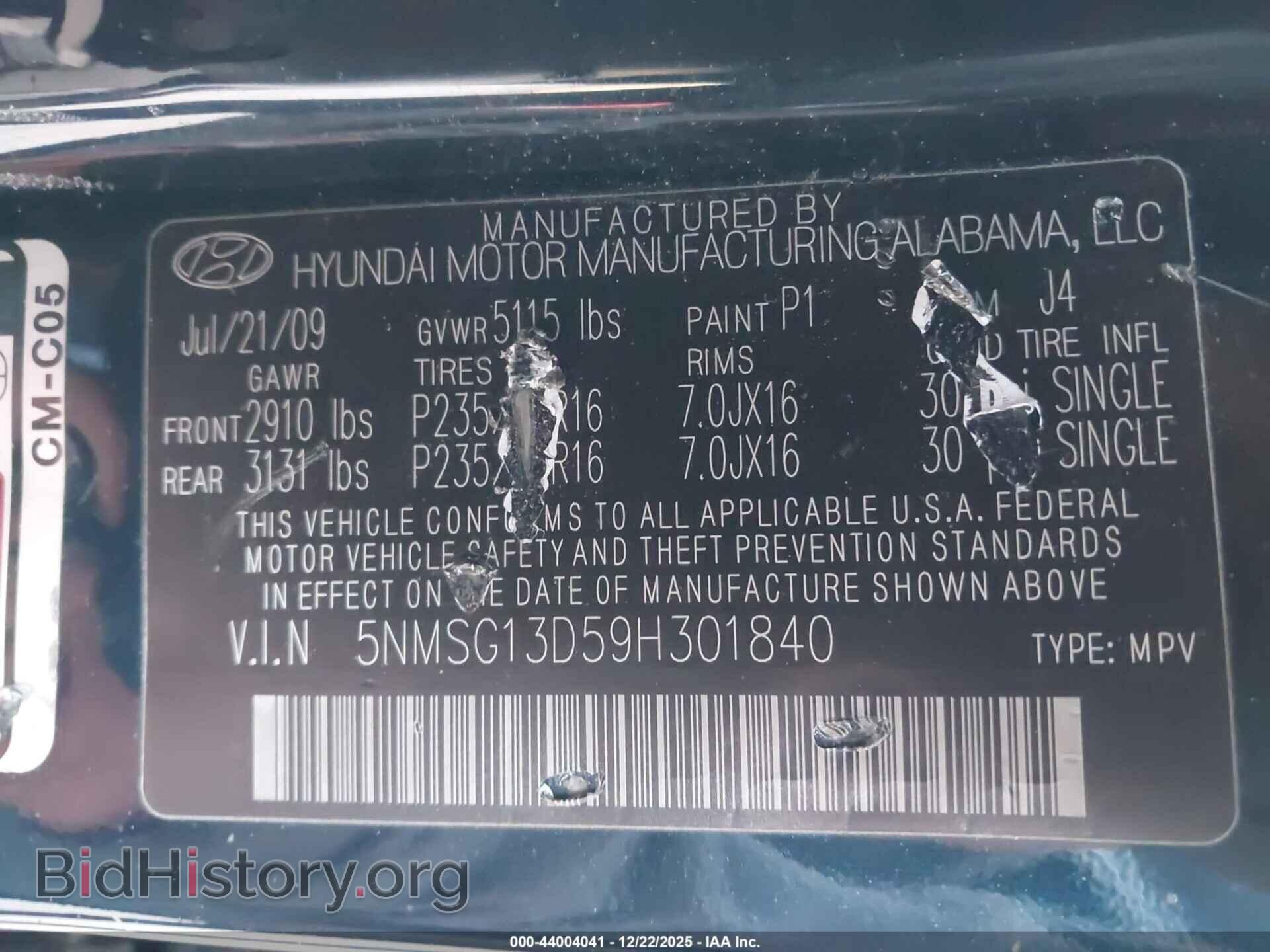2009 HYUNDAI SANTA FE - VIN: 5NMSG13D59H301840 - Фото 9