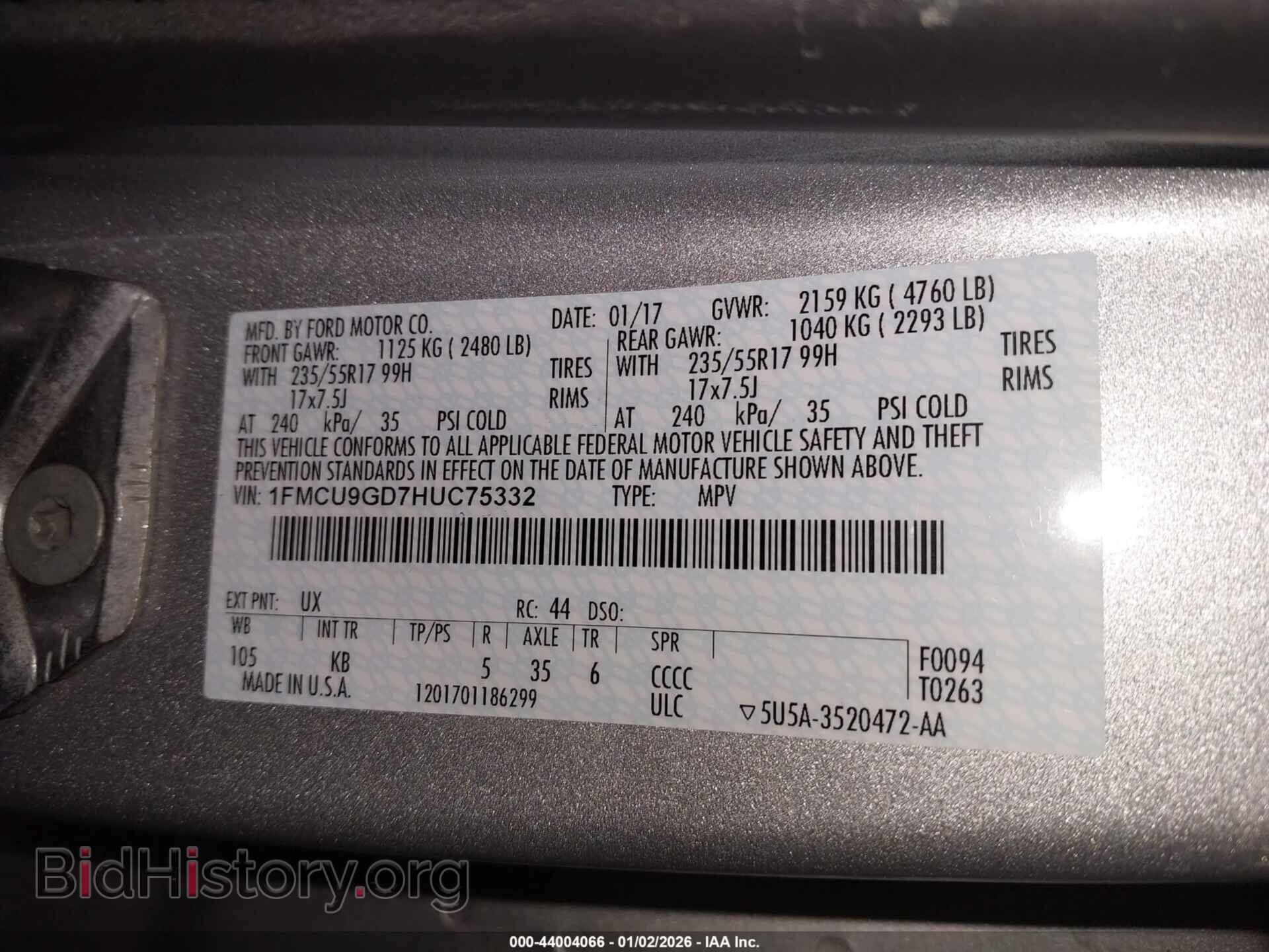 2017 FORD ESCAPE - VIN: 1FMCU9GD7HUC75332 - Фото 9