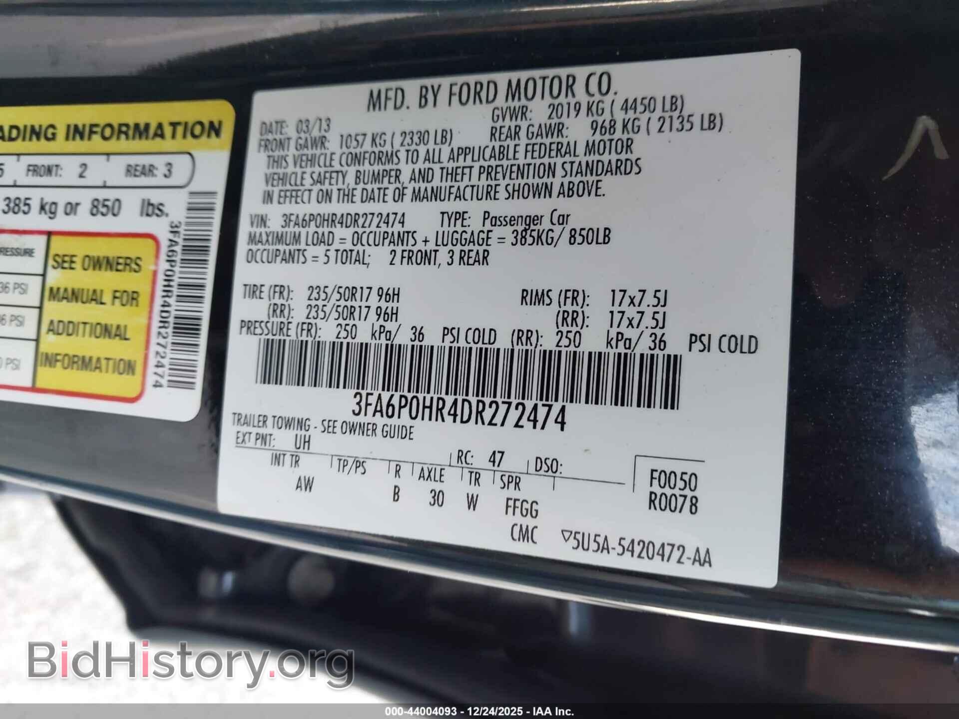 2013 FORD FUSION - VIN: 3FA6P0HR4DR272474 - Фото 9