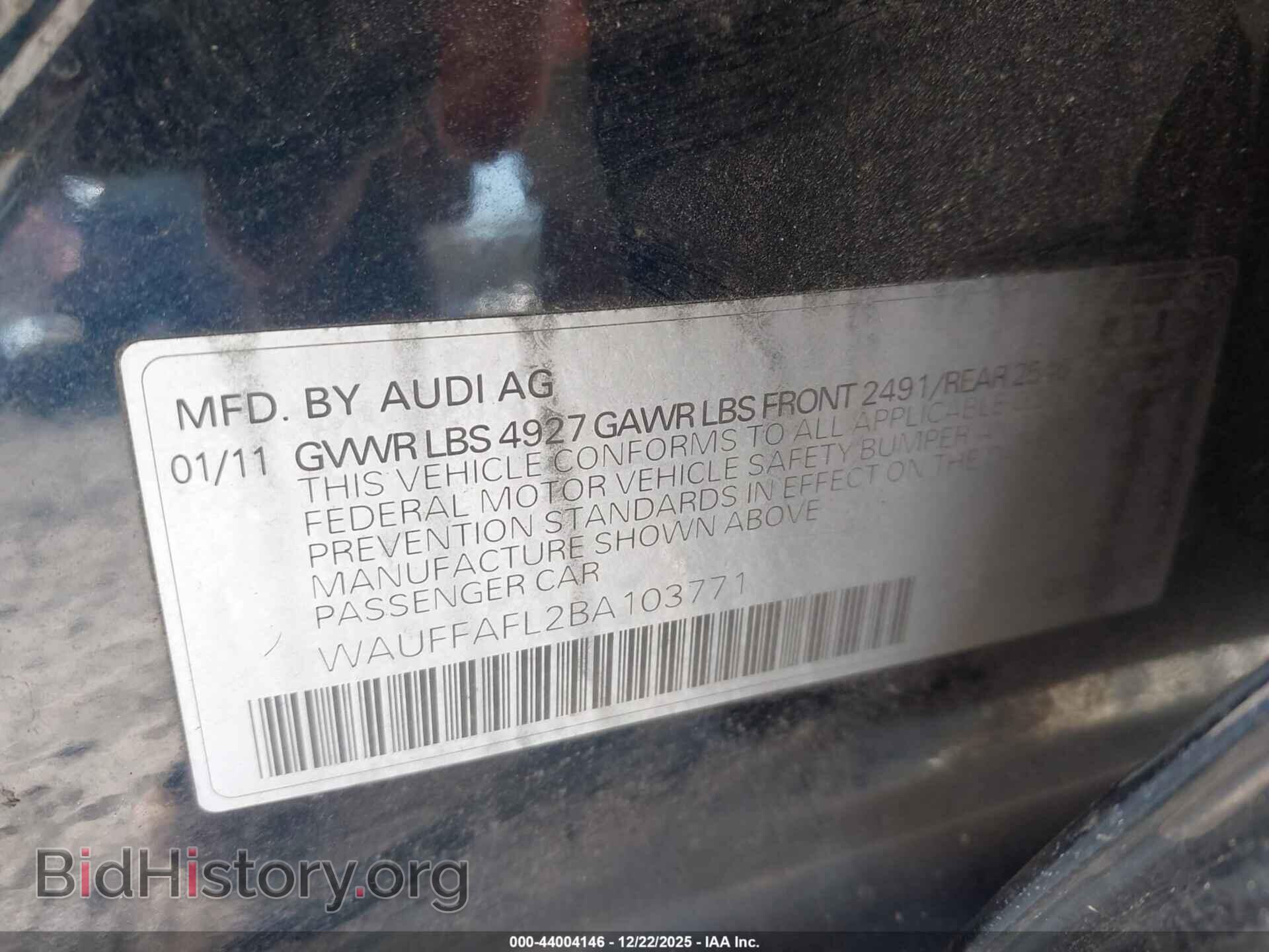 2011 AUDI A4 - VIN: WAUFFAFL2BA103771 - Фото 9