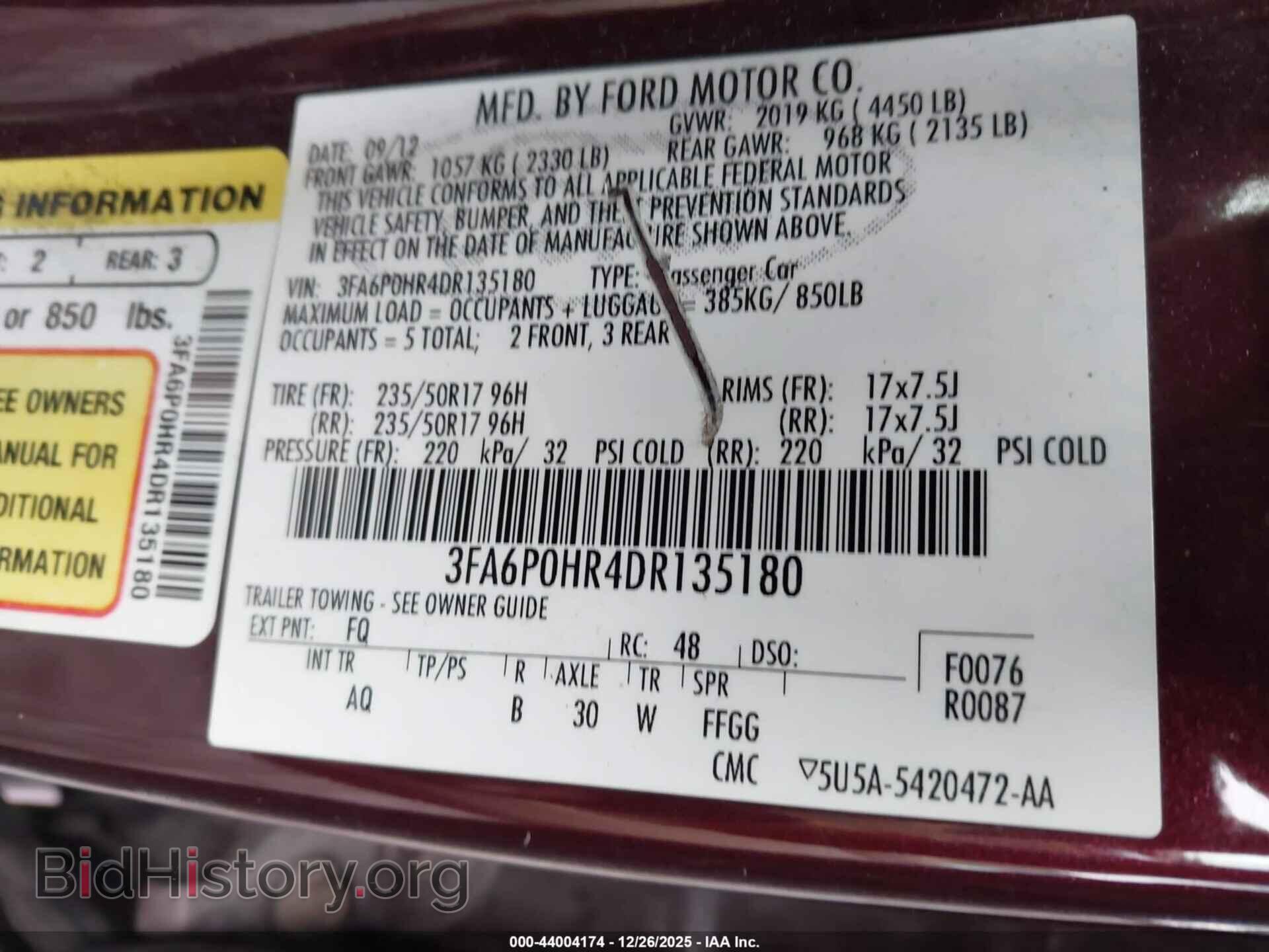 2013 FORD FUSION - VIN: 3FA6P0HR4DR135180 - Фото 9
